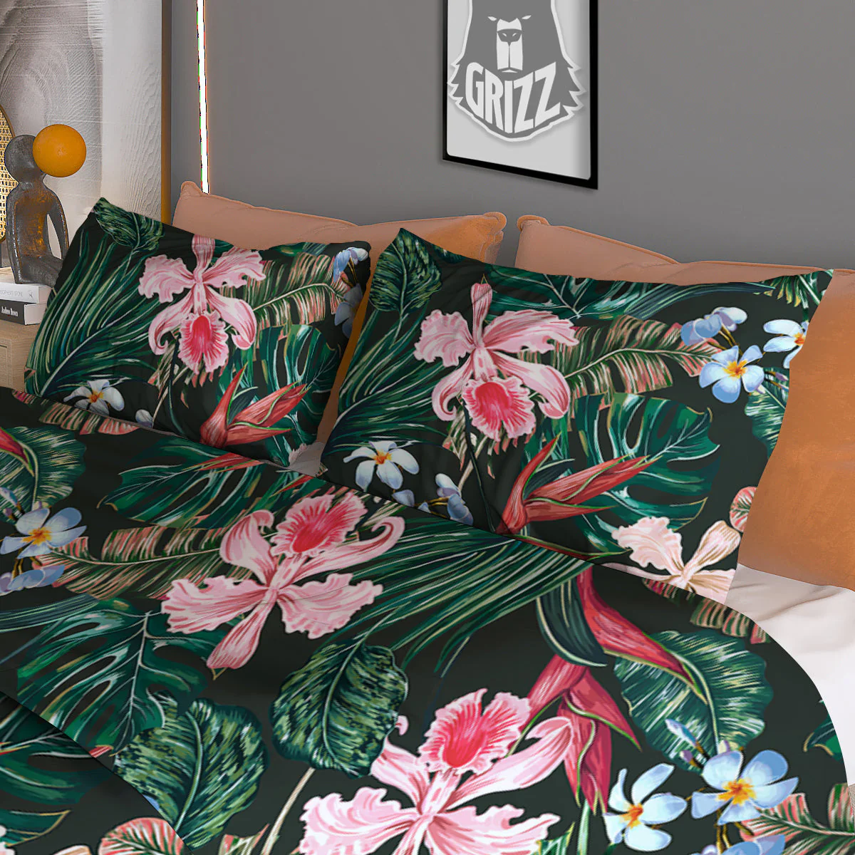 Flower Orchid Tropical Print Pattern Duvet Cover Bedding Set - Image 3