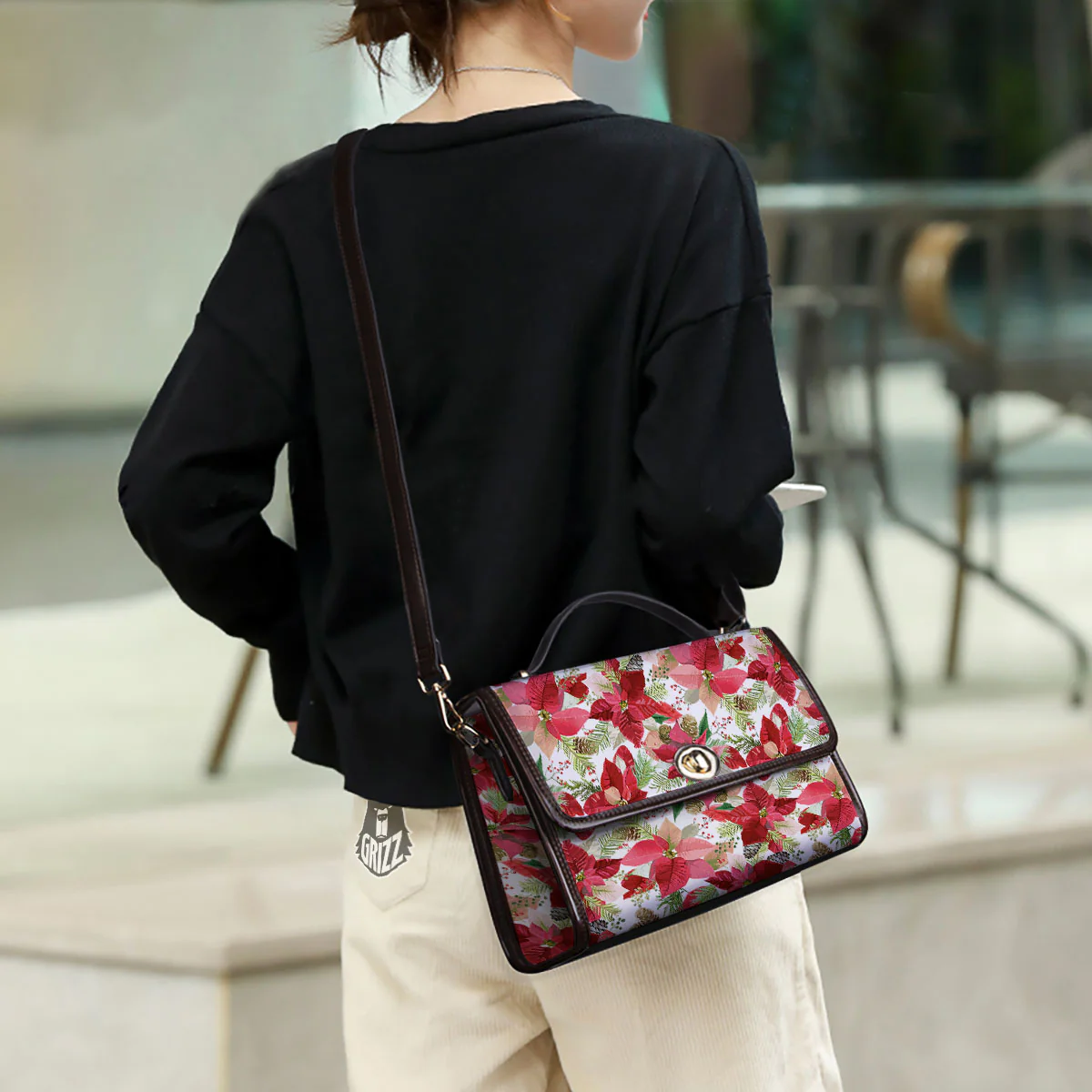 Flower Poinsettia Print Pattern Women's Satchel Bag - Image 3