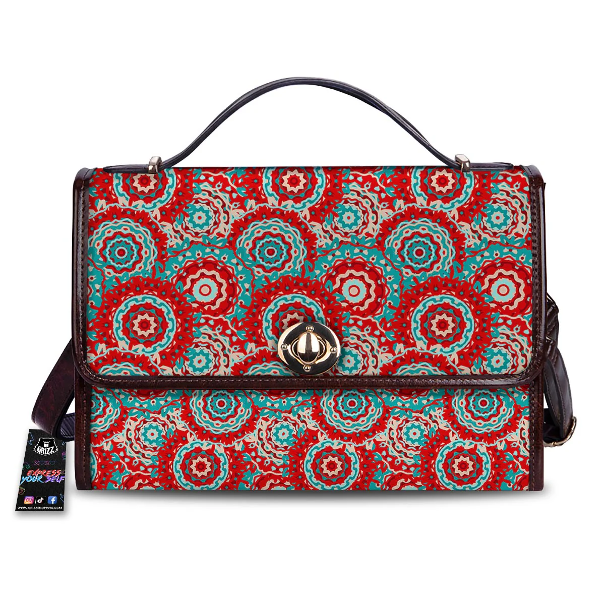 Flower Red Boho Print Pattern Women's Satchel Bag