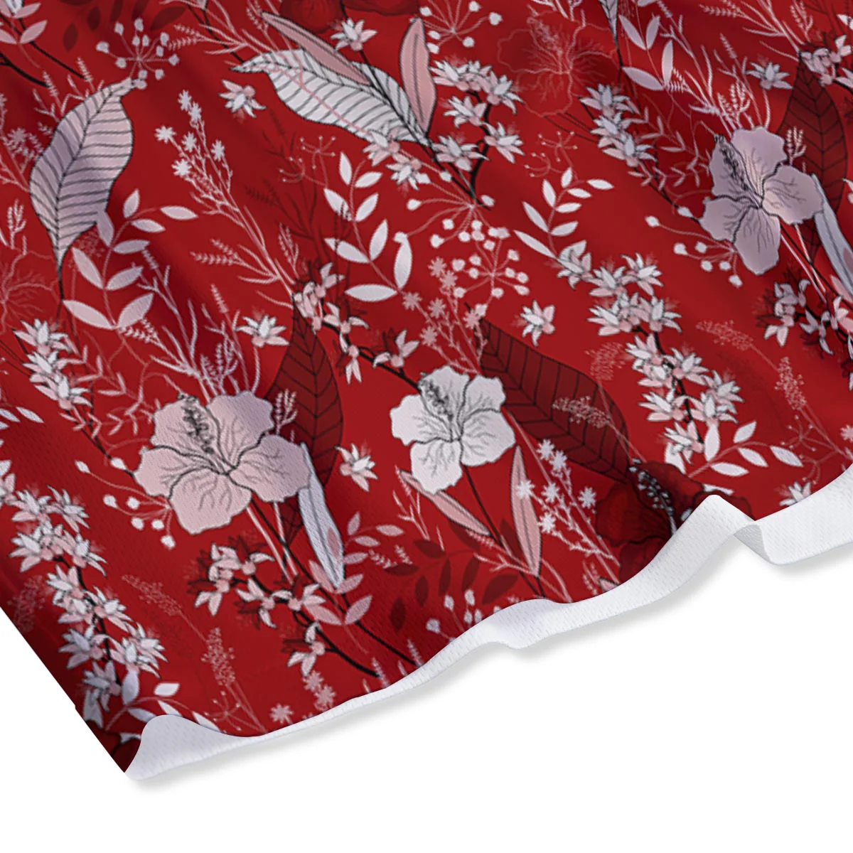 Flower Red Japanese Print Pattern Mesh Shorts - Image 4