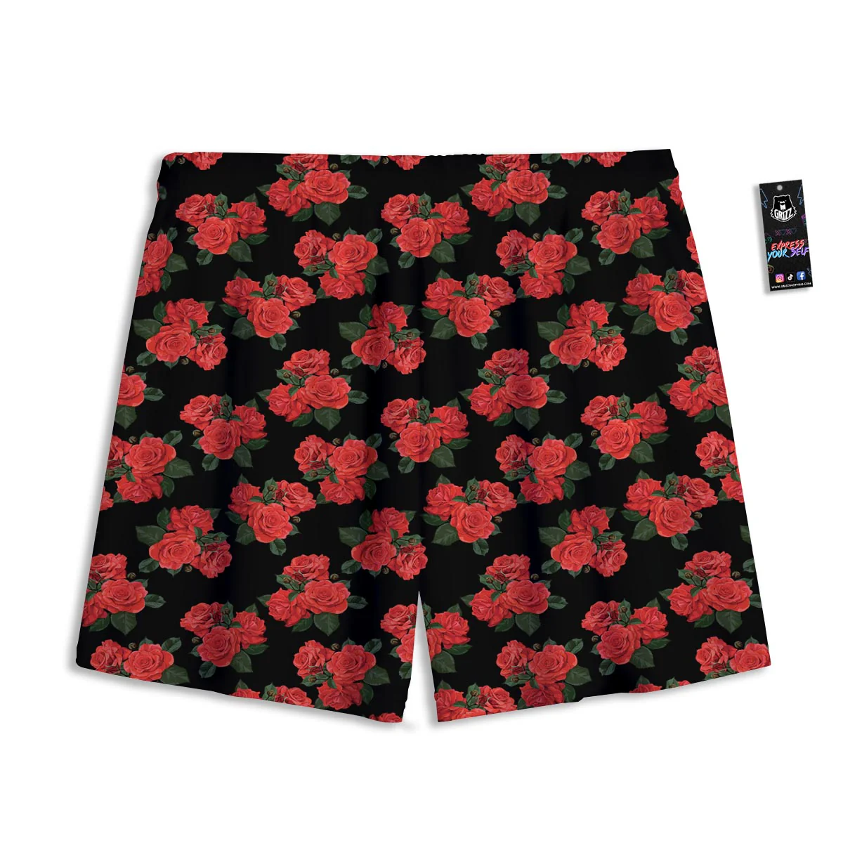 Flower Red Rose Print Pattern Mesh Shorts - Image 2