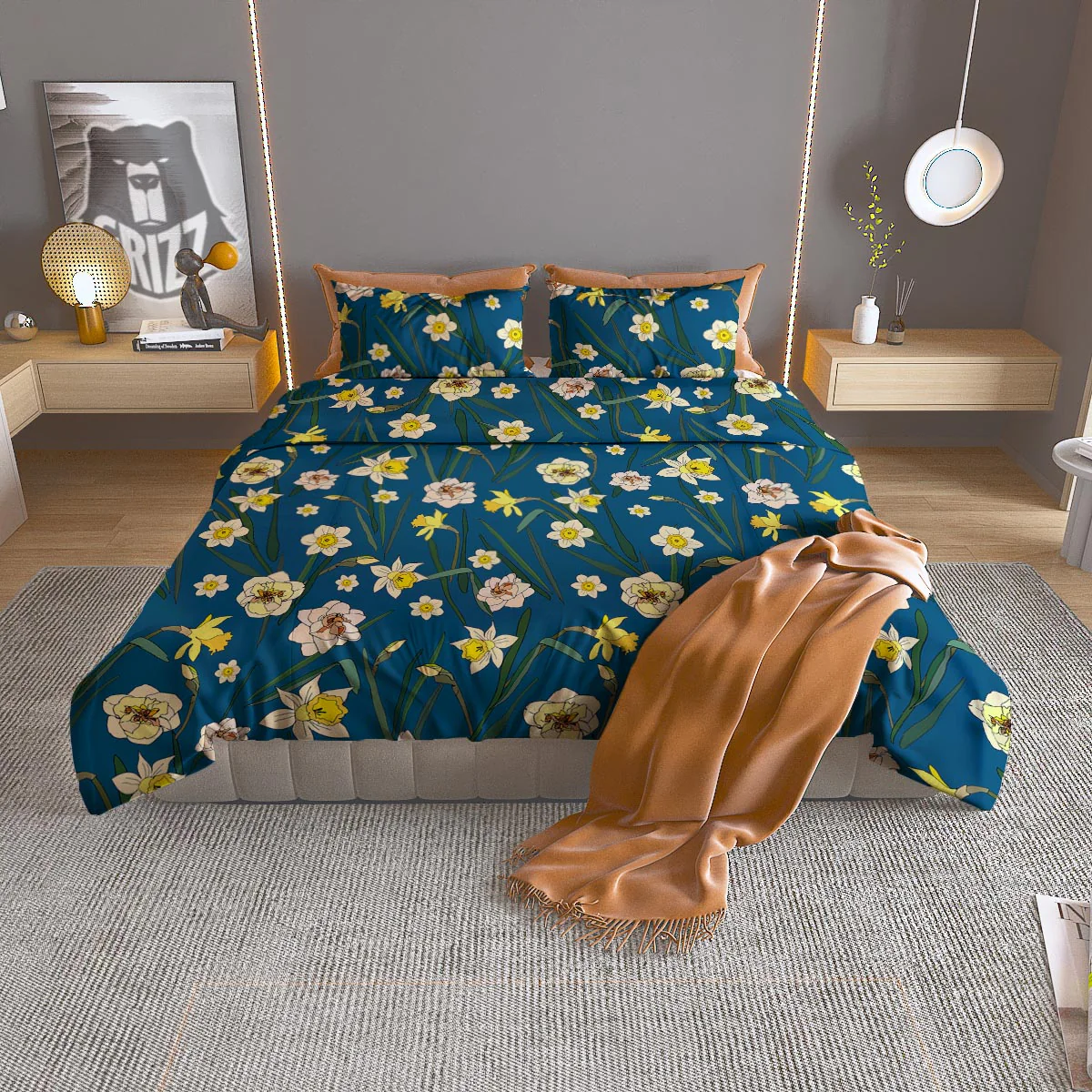 Flower Spring Daffodil Print Pattern Duvet Cover Bedding Set