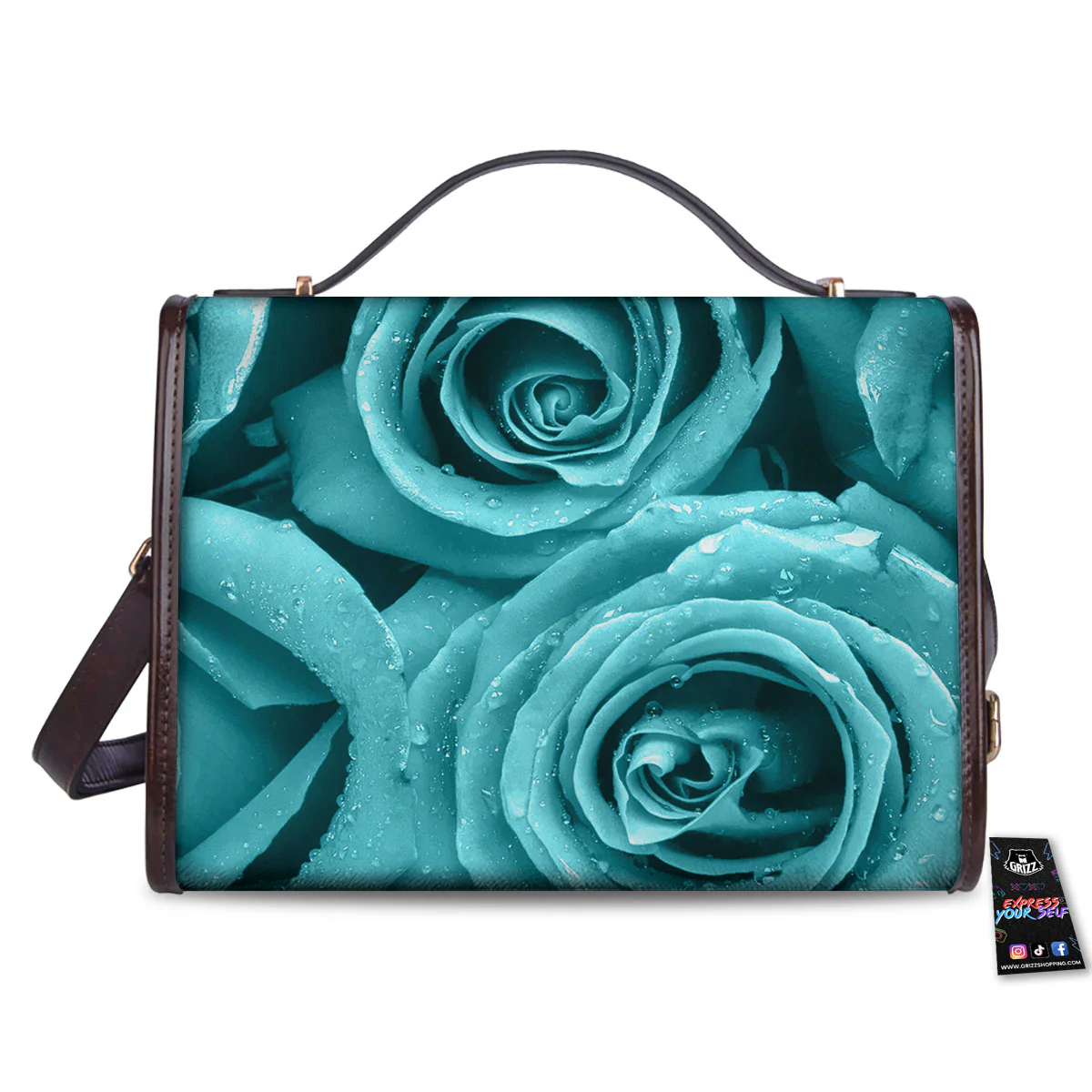 Flower Turquoise Rose Print Women's Satchel Bag - Image 2