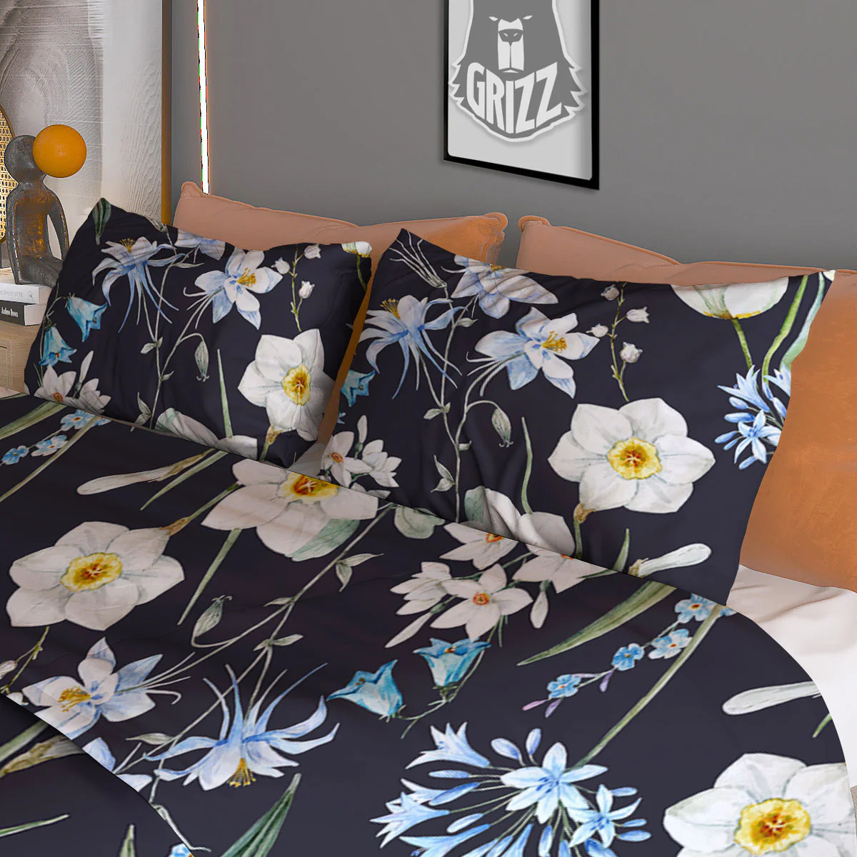 Flower White Daffodil Print Pattern Duvet Cover Bedding Set - Image 3