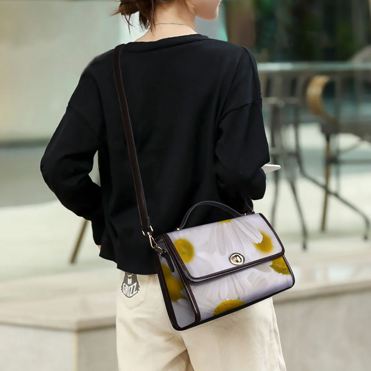 Flower White Daisy Print Women's Satchel Bag - Image 3