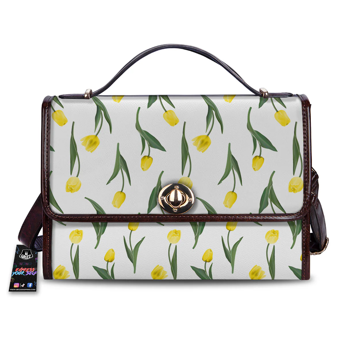 Flower Yellow Tulip White Print Pattern Women's Satchel Bag