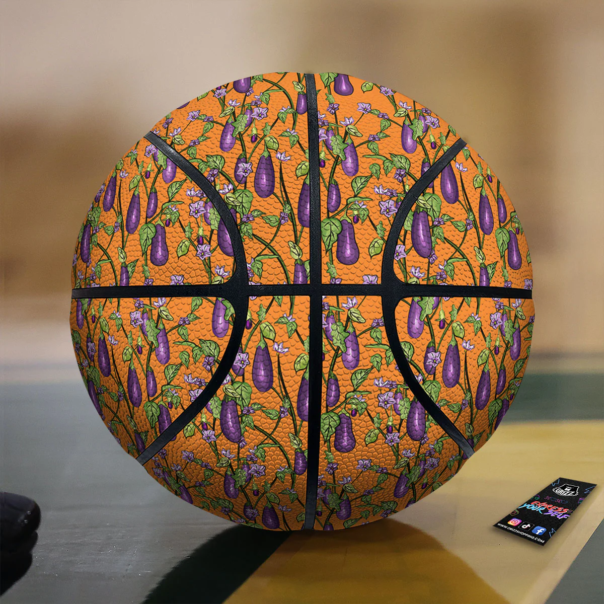 Flowers And Eggplant With Leaves Print Basketball