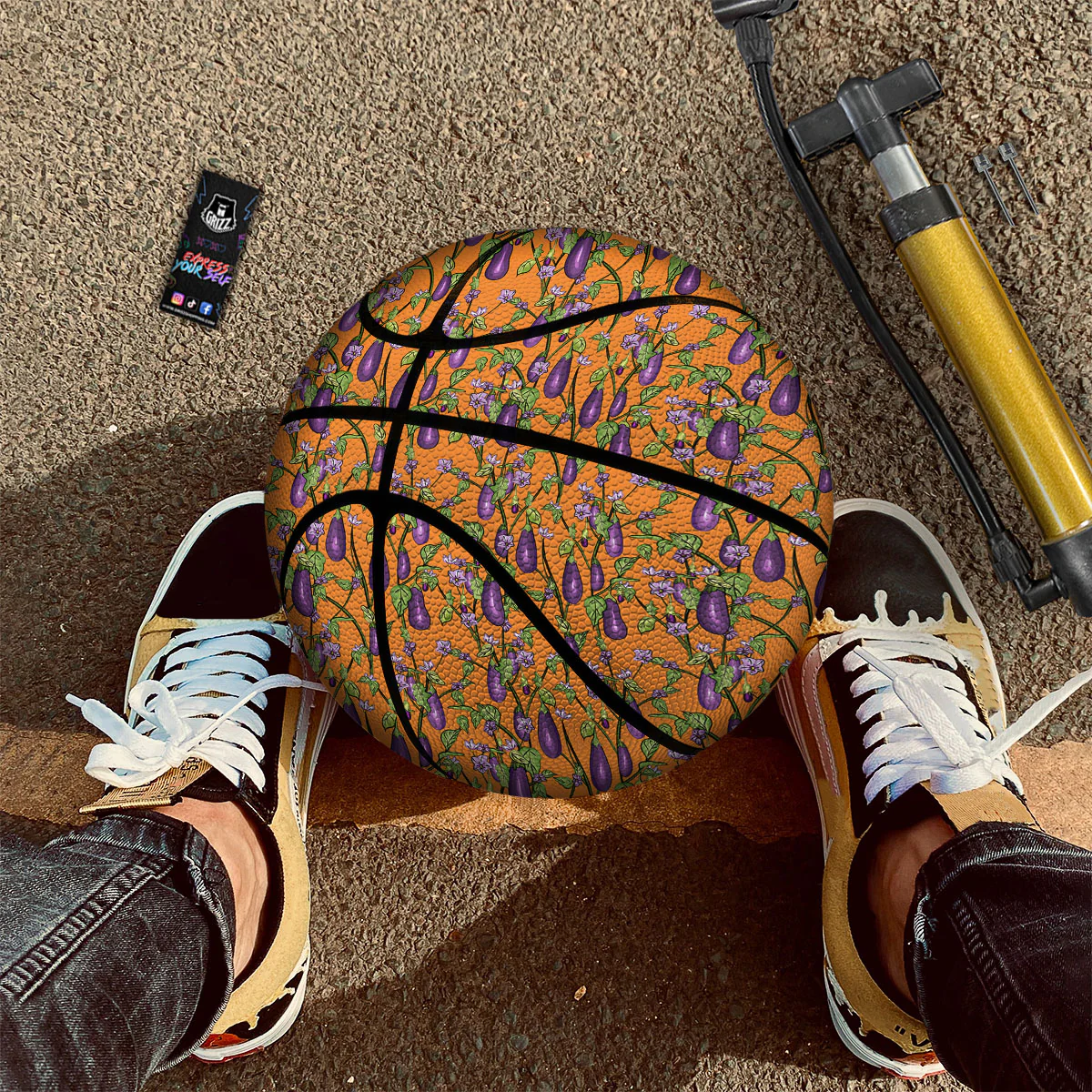 Flowers And Eggplant With Leaves Print Basketball - Image 2