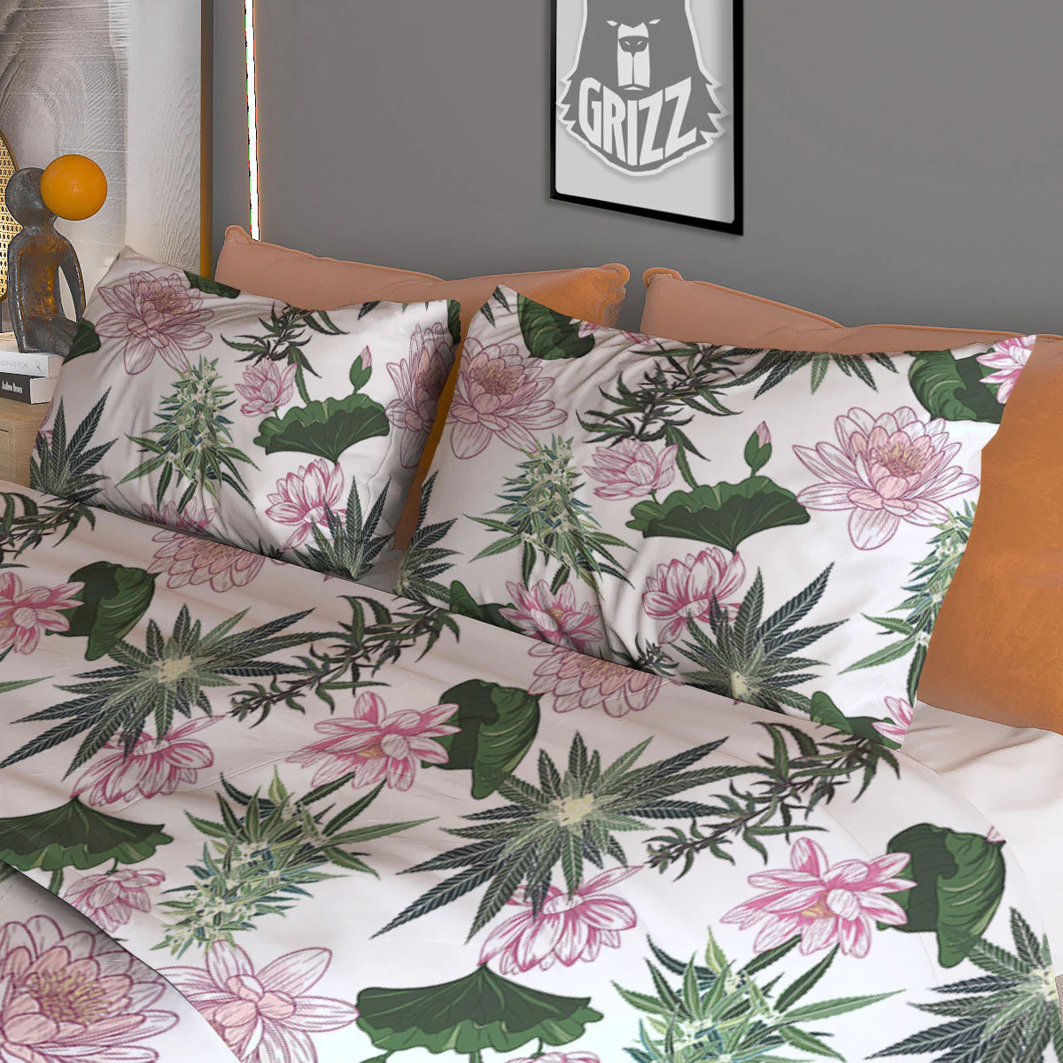 Flowers And Hemp Leaves Print Pattern Duvet Cover Bedding Set - Image 3