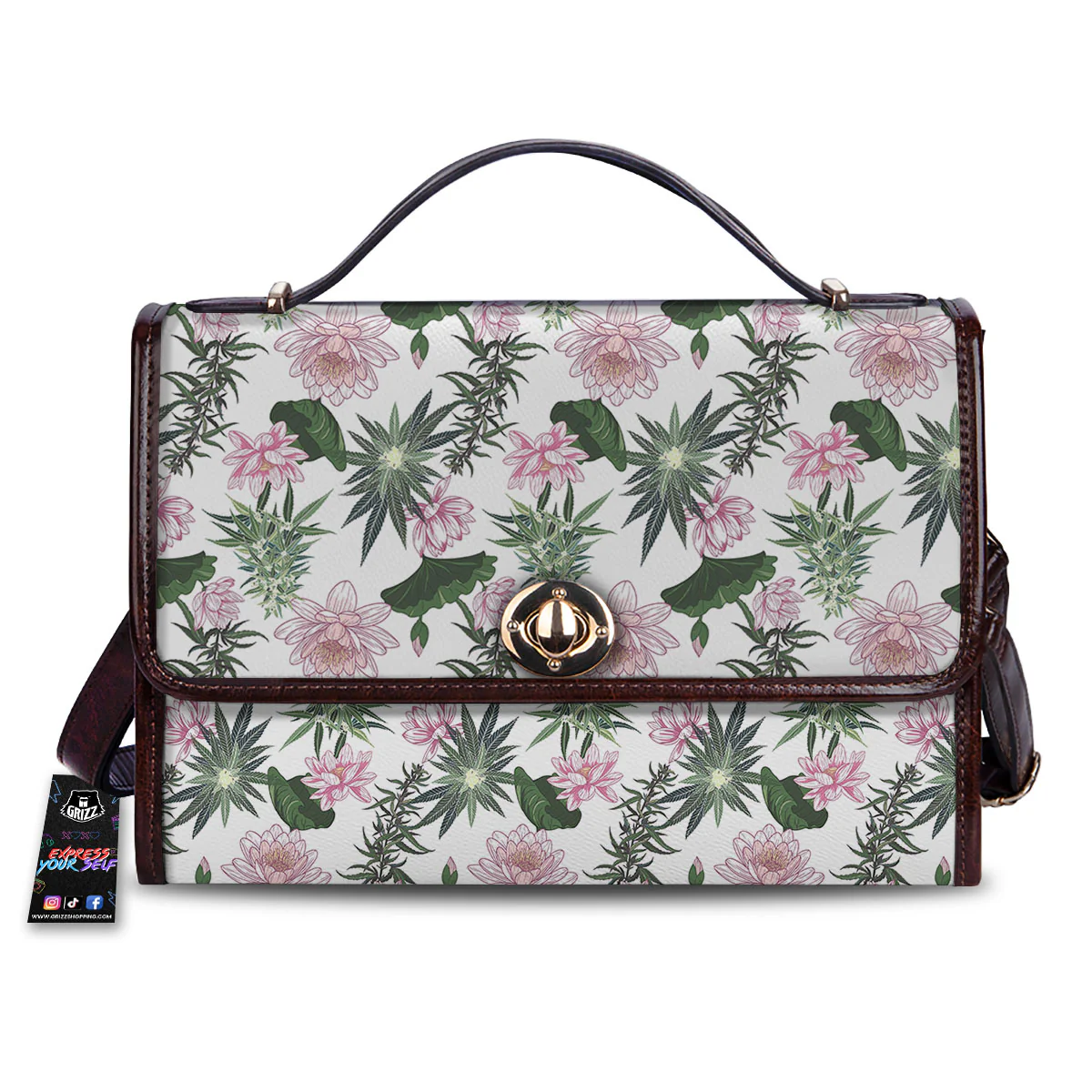 Flowers And Hemp Leaves Print Pattern Women's Satchel Bag