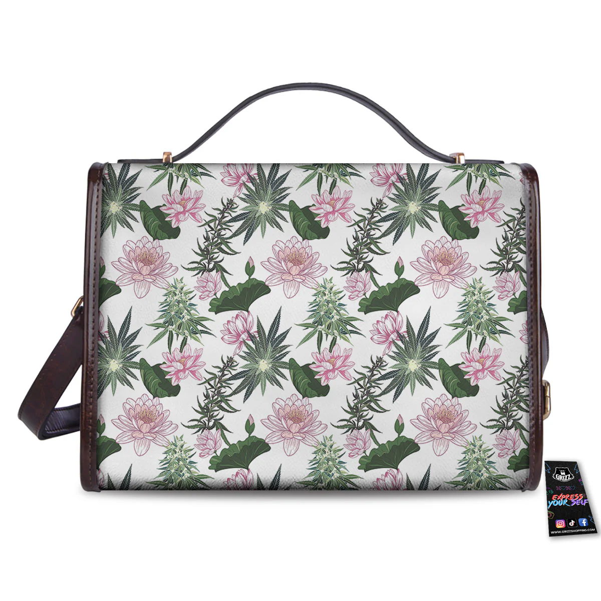 Flowers And Hemp Leaves Print Pattern Women's Satchel Bag - Image 2