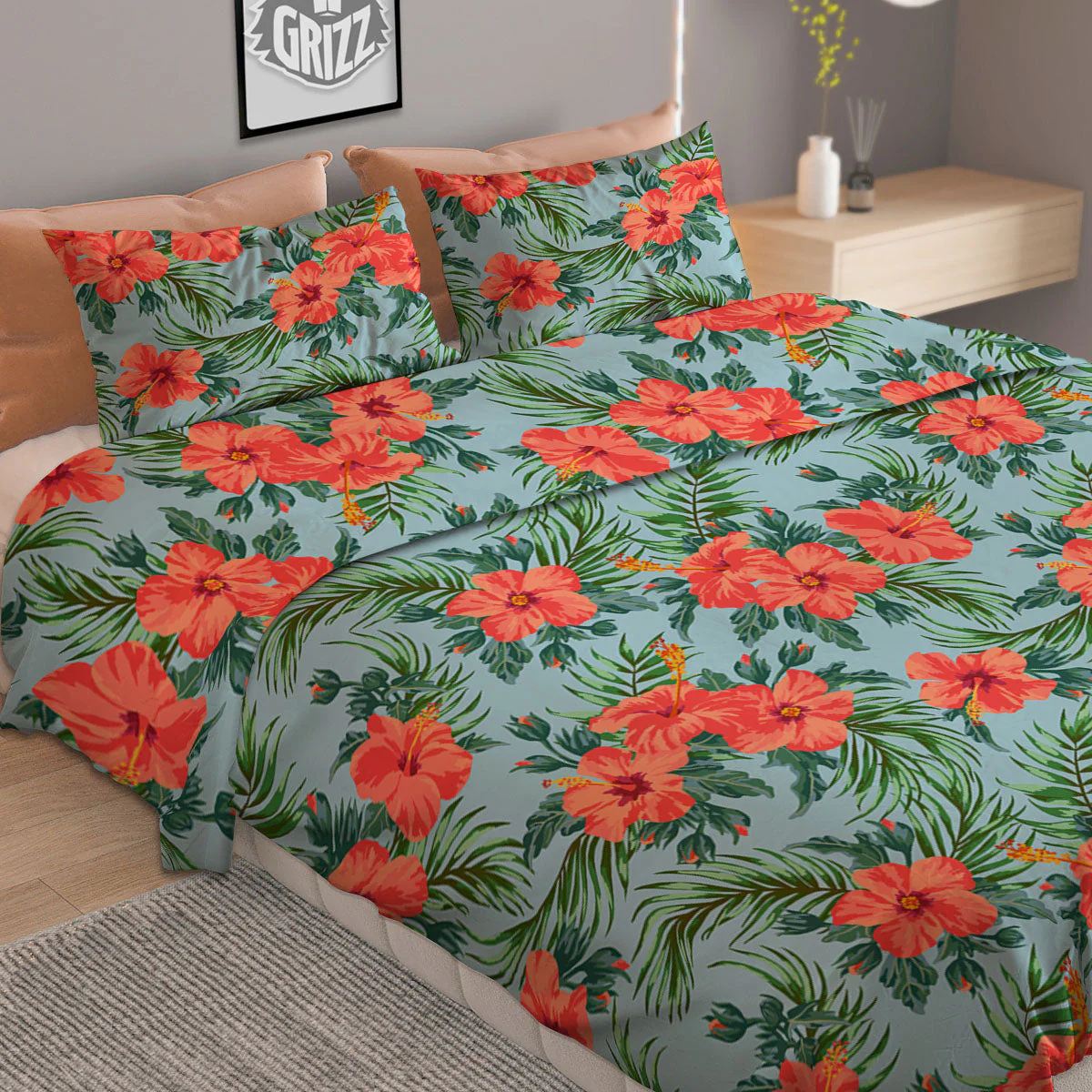 Flowers Hawaiian Hibiscus Print Pattern Duvet Cover Bedding Set - Image 2