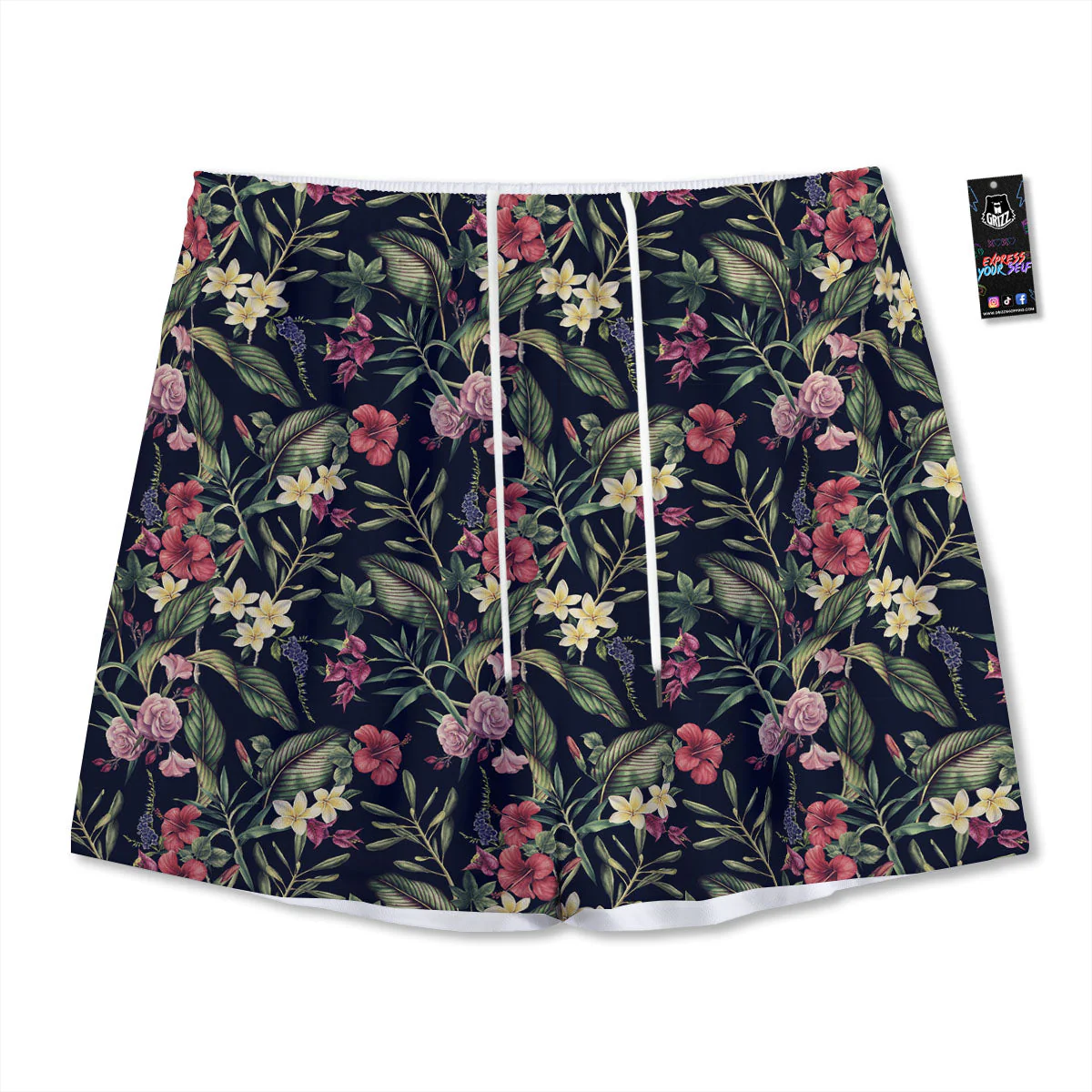 Flowers Hawaiian Tropical Print Pattern Mesh Shorts