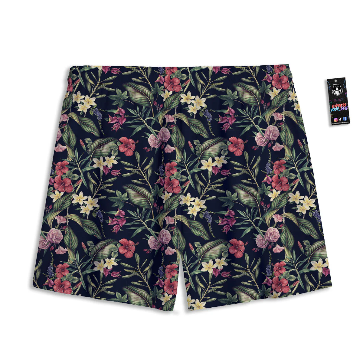 Flowers Hawaiian Tropical Print Pattern Mesh Shorts - Image 2