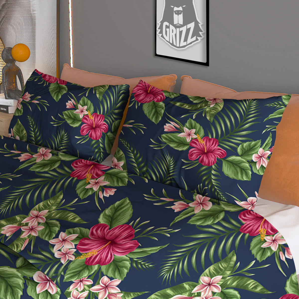 Flowers Hibiscus Plumeria Print Pattern Duvet Cover Bedding Set - Image 3