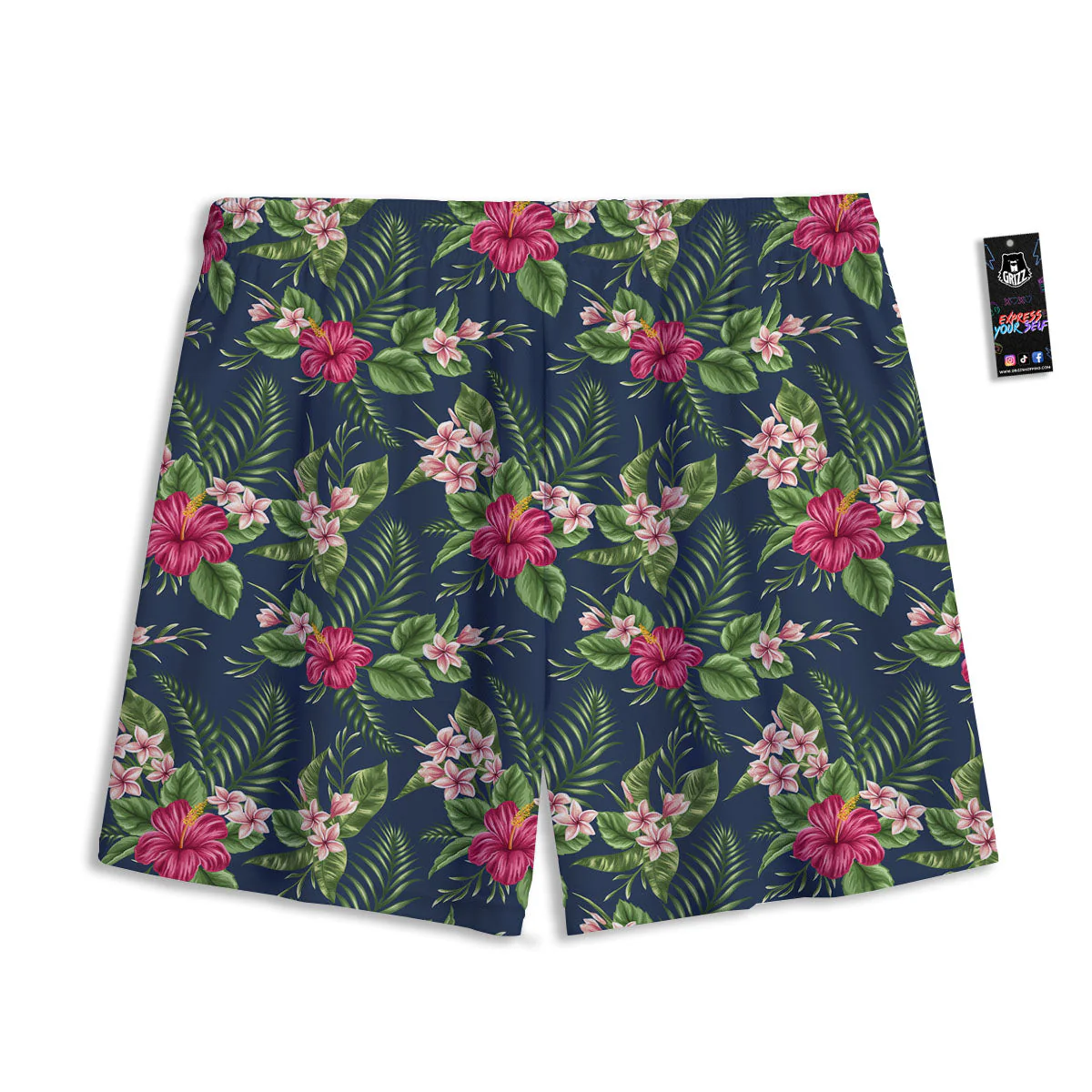 Flowers Hibiscus Plumeria Print Pattern Mesh Shorts - Image 2