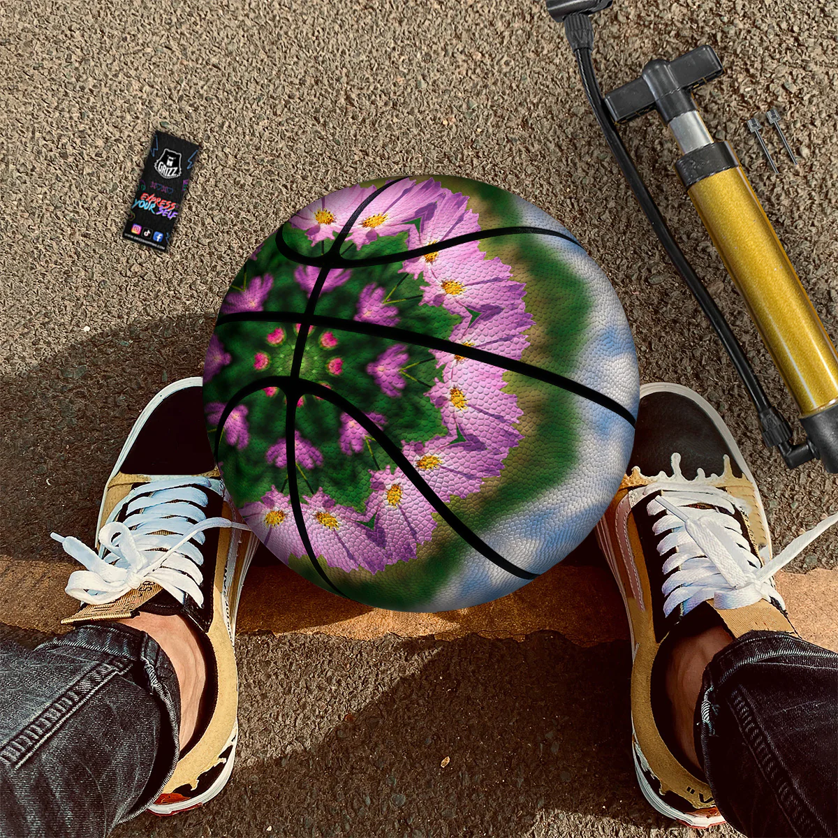 Flowers Kaleidoscope Pink And Blue Print Basketball - Image 3