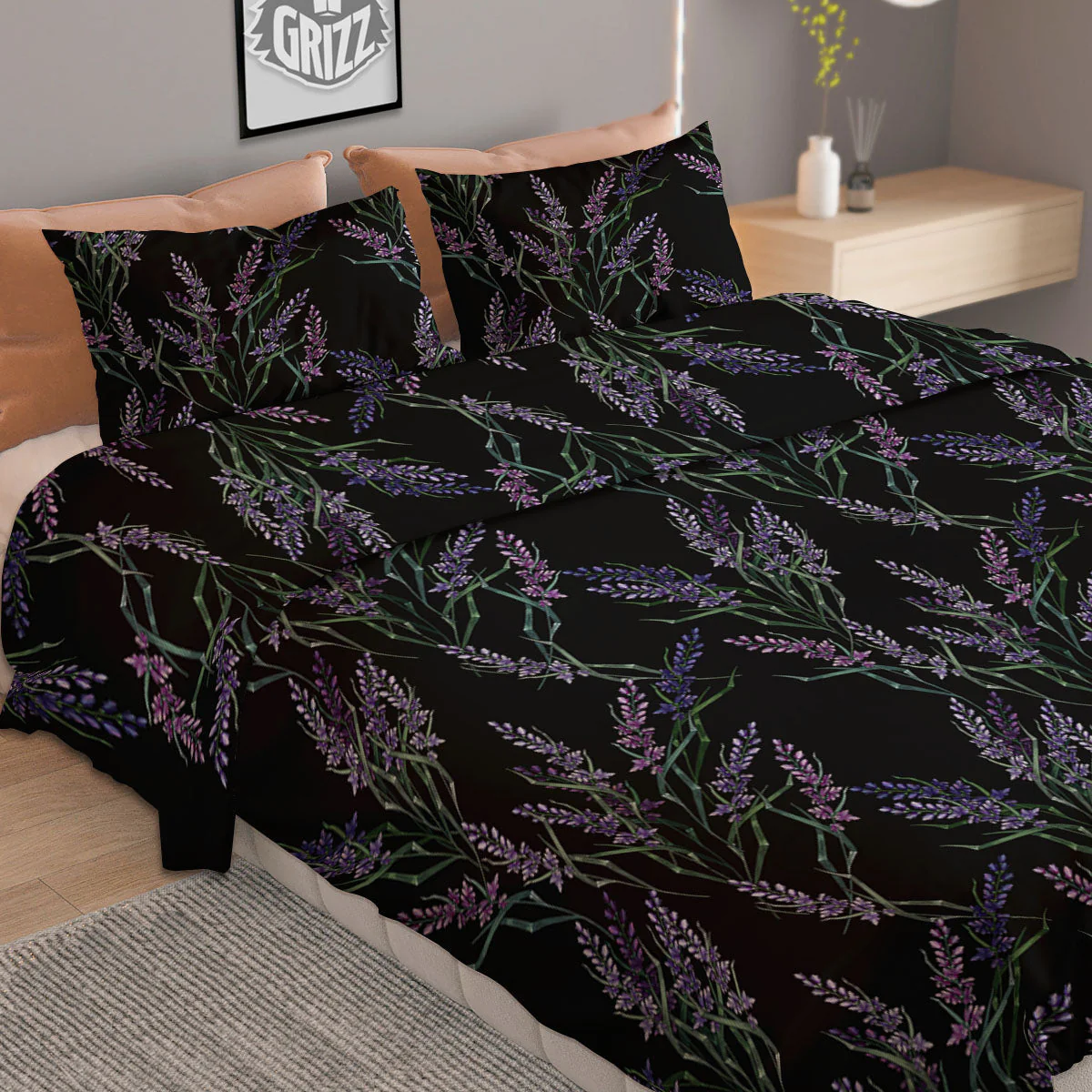 Flowers Lavender Print Pattern Duvet Cover Bedding Set - Image 2