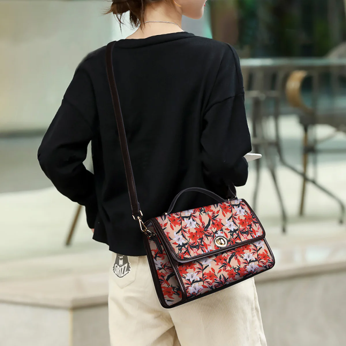 Flowers Lily Watercolor Print Pattern Women's Satchel Bag - Image 3
