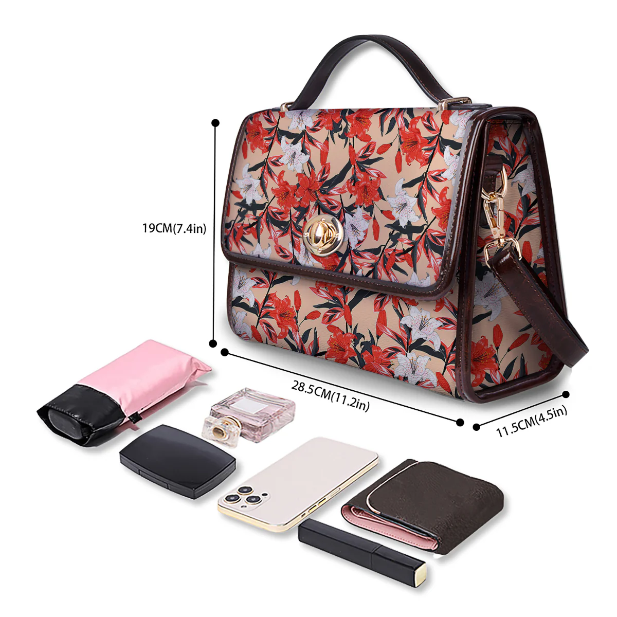 Flowers Lily Watercolor Print Pattern Women's Satchel Bag - Image 4