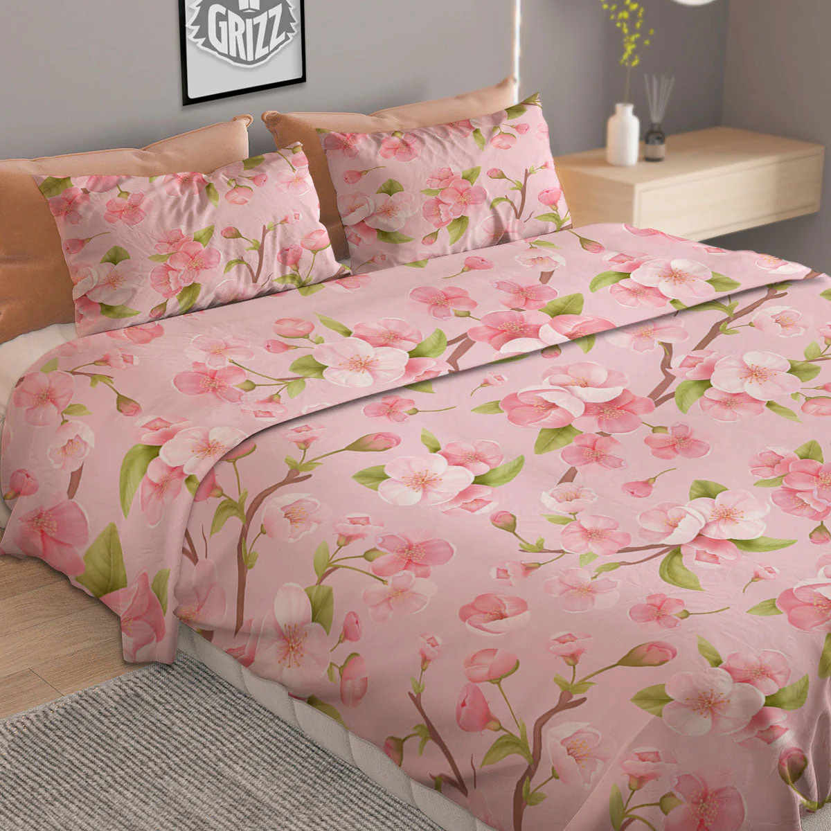 Flowers Pink Print Pattern Duvet Cover Bedding Set - Image 2