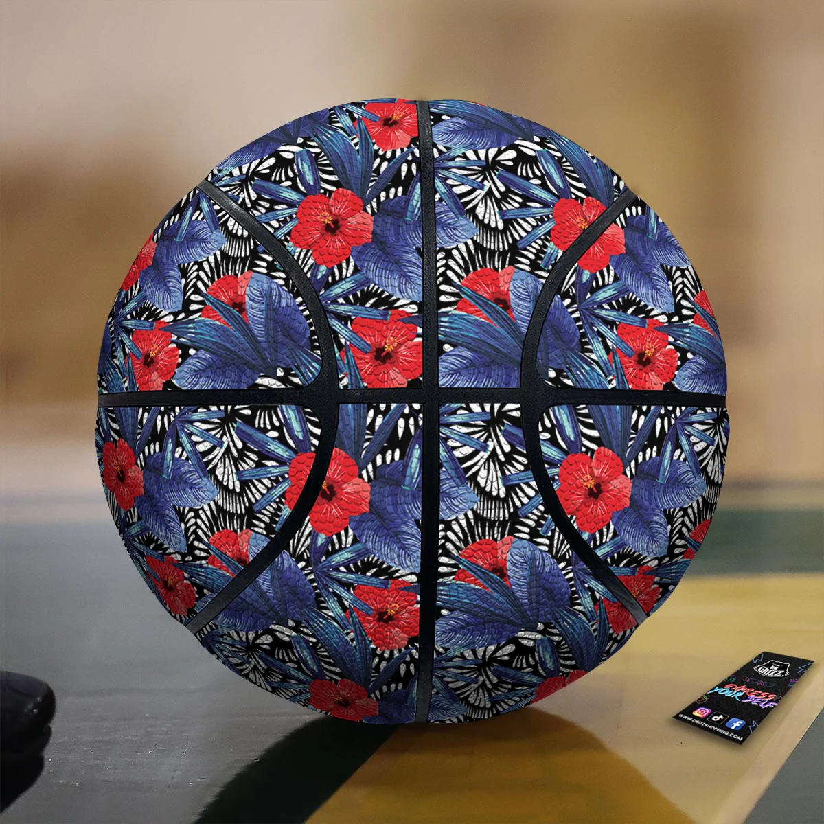 Flowers Red Hibiscus Print Pattern Basketball