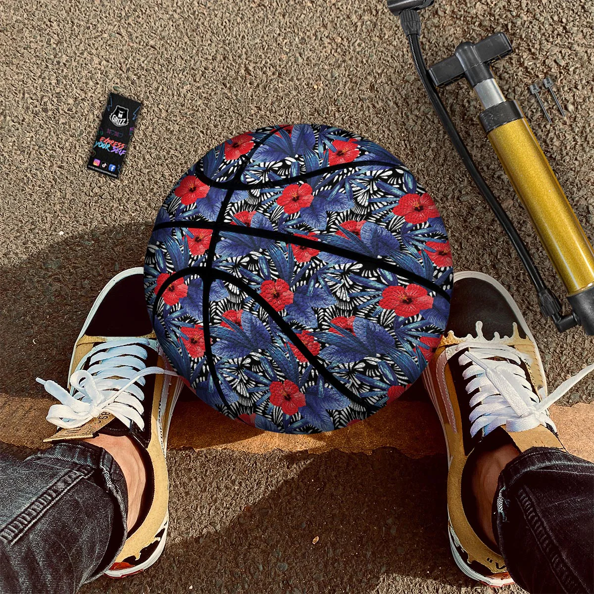 Flowers Red Hibiscus Print Pattern Basketball - Image 2