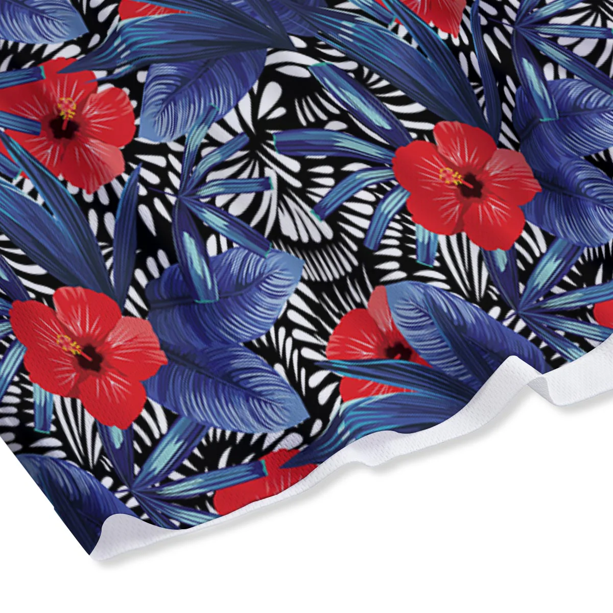 Flowers Red Hibiscus Print Pattern Mesh Shorts - Image 4