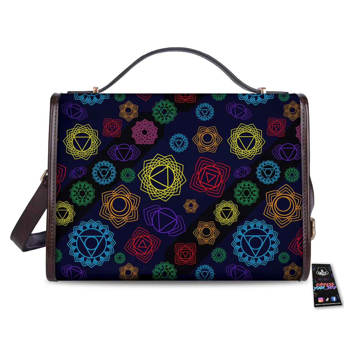 Flowers Seven Chakras Print Pattern Women's Satchel Bag - Image 2