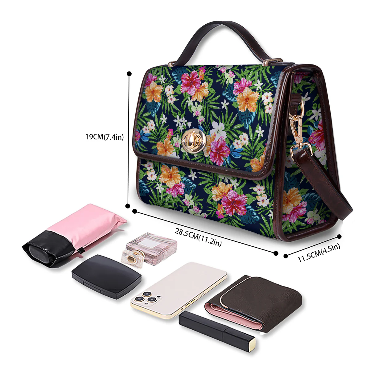 Flowers Tropical Print Pattern Women's Satchel Bag - Image 4