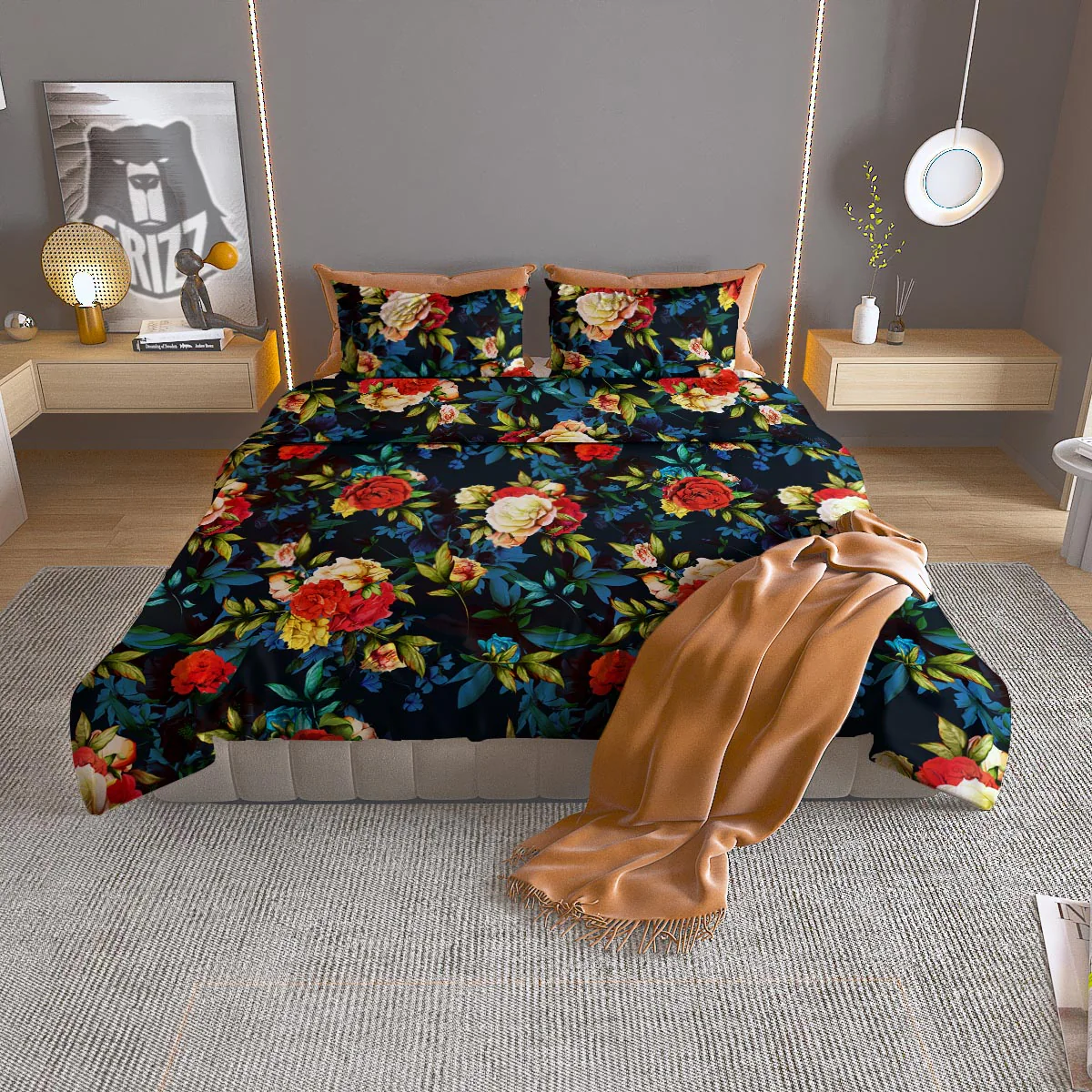 Flowers Yellow And Red Print Pattern Duvet Cover Bedding Set