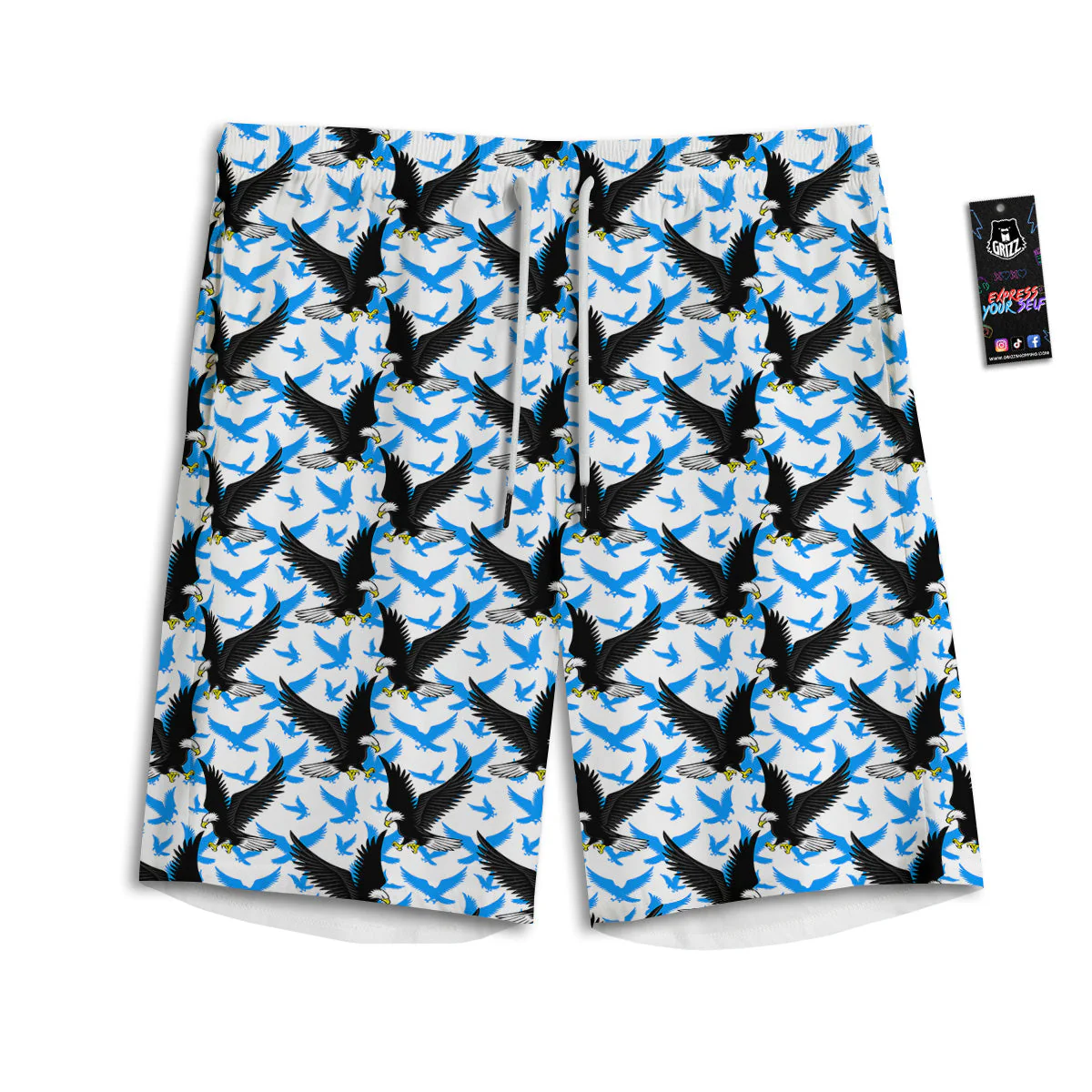 Flying Bald Eagles Blue White Print Pattern Men's Athletic Shorts