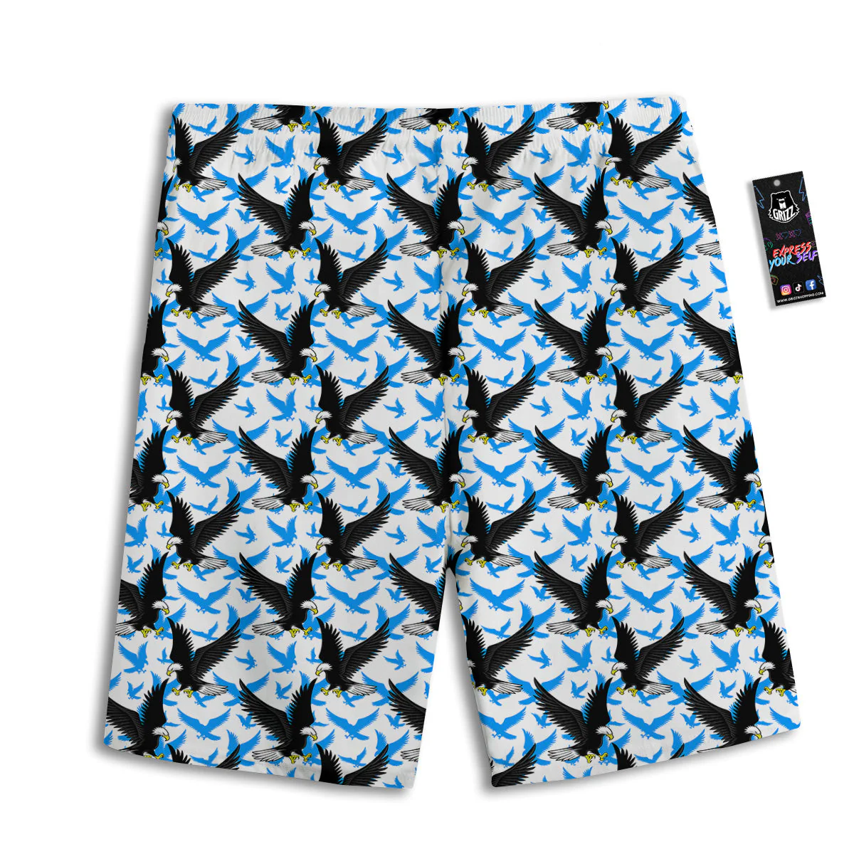 Flying Bald Eagles Blue White Print Pattern Men's Athletic Shorts - Image 2