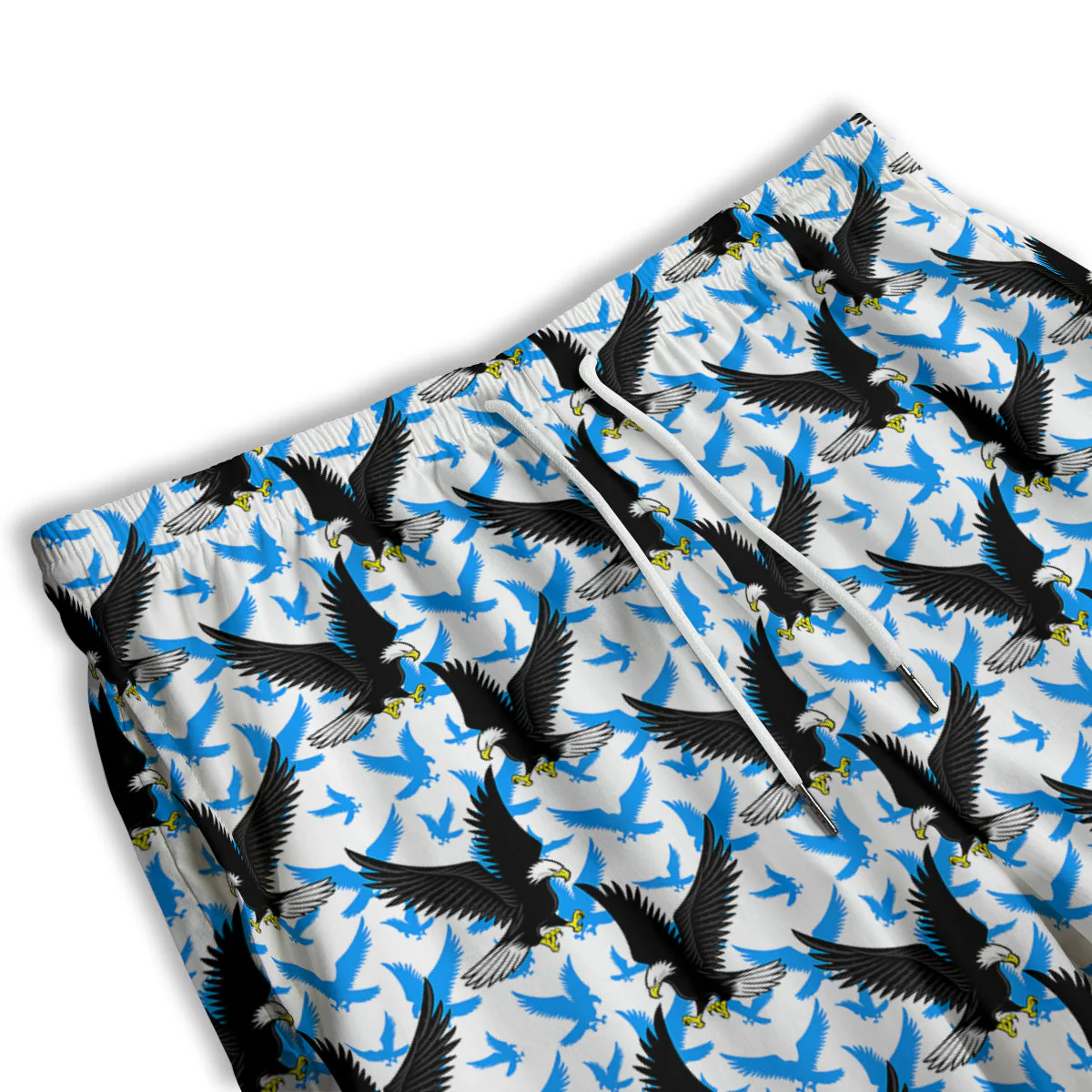 Flying Bald Eagles Blue White Print Pattern Men's Athletic Shorts - Image 3