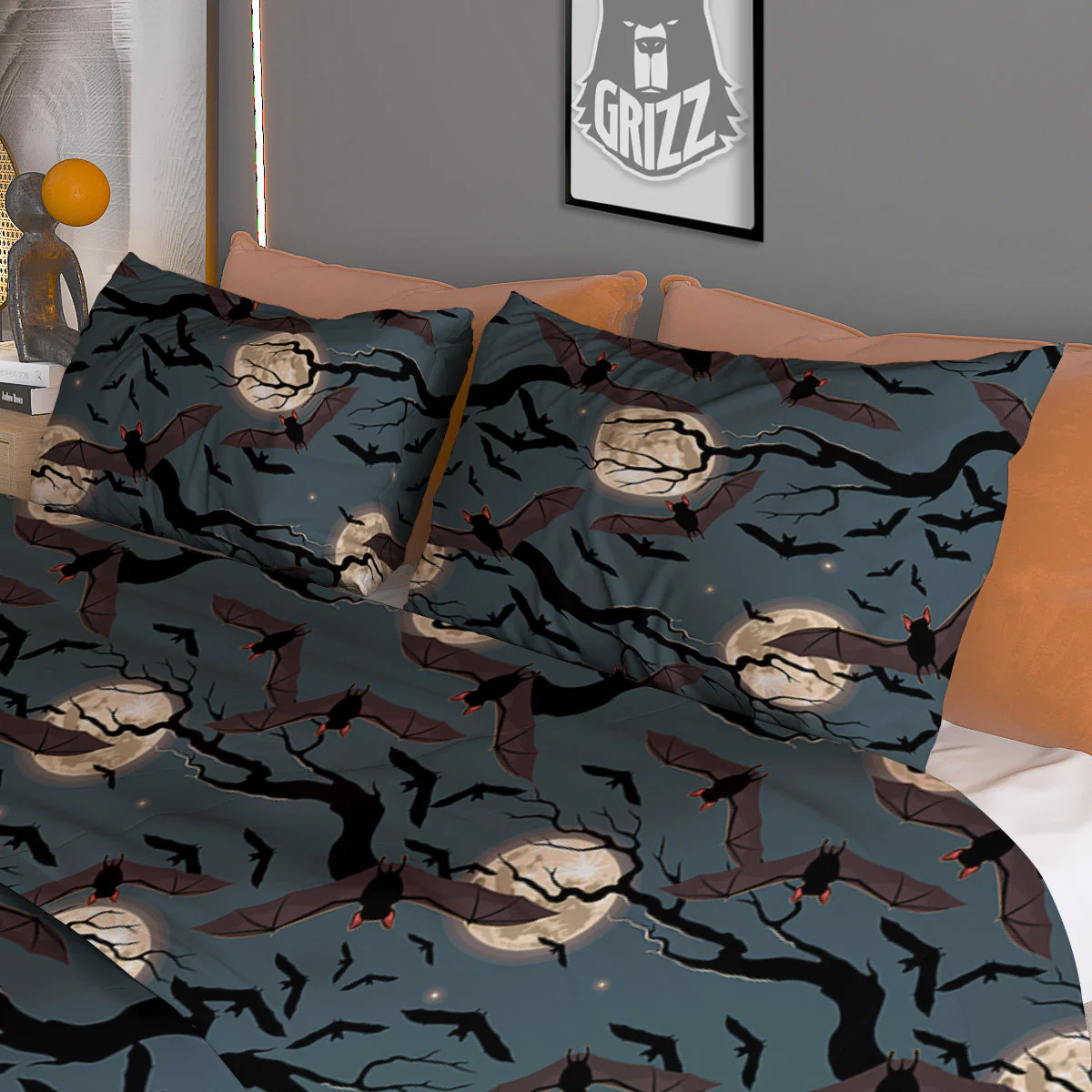 Flying Bat In The Moonlight Print Pattern Duvet Cover Bedding Set - Image 3
