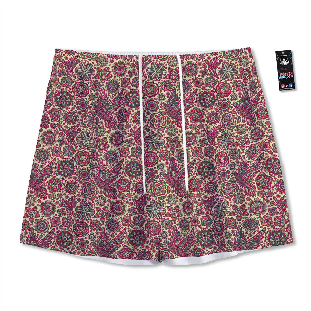Flying Bird Mandala Print Pattern Mesh Shorts