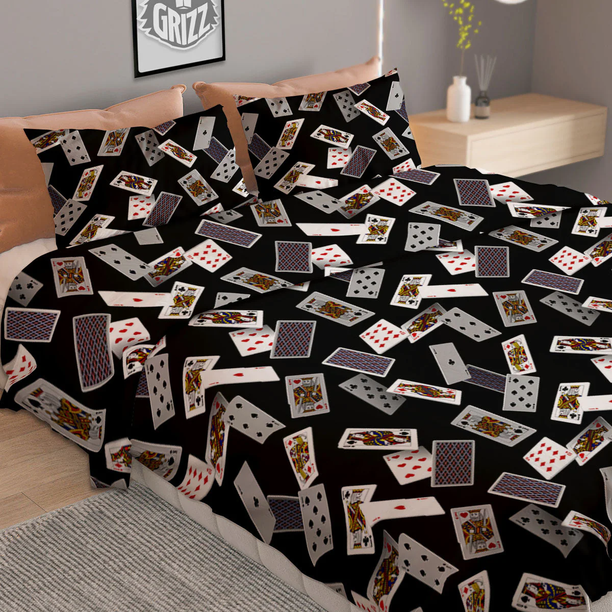 Flying Playing Cards Print Duvet Cover Bedding Set - Image 2