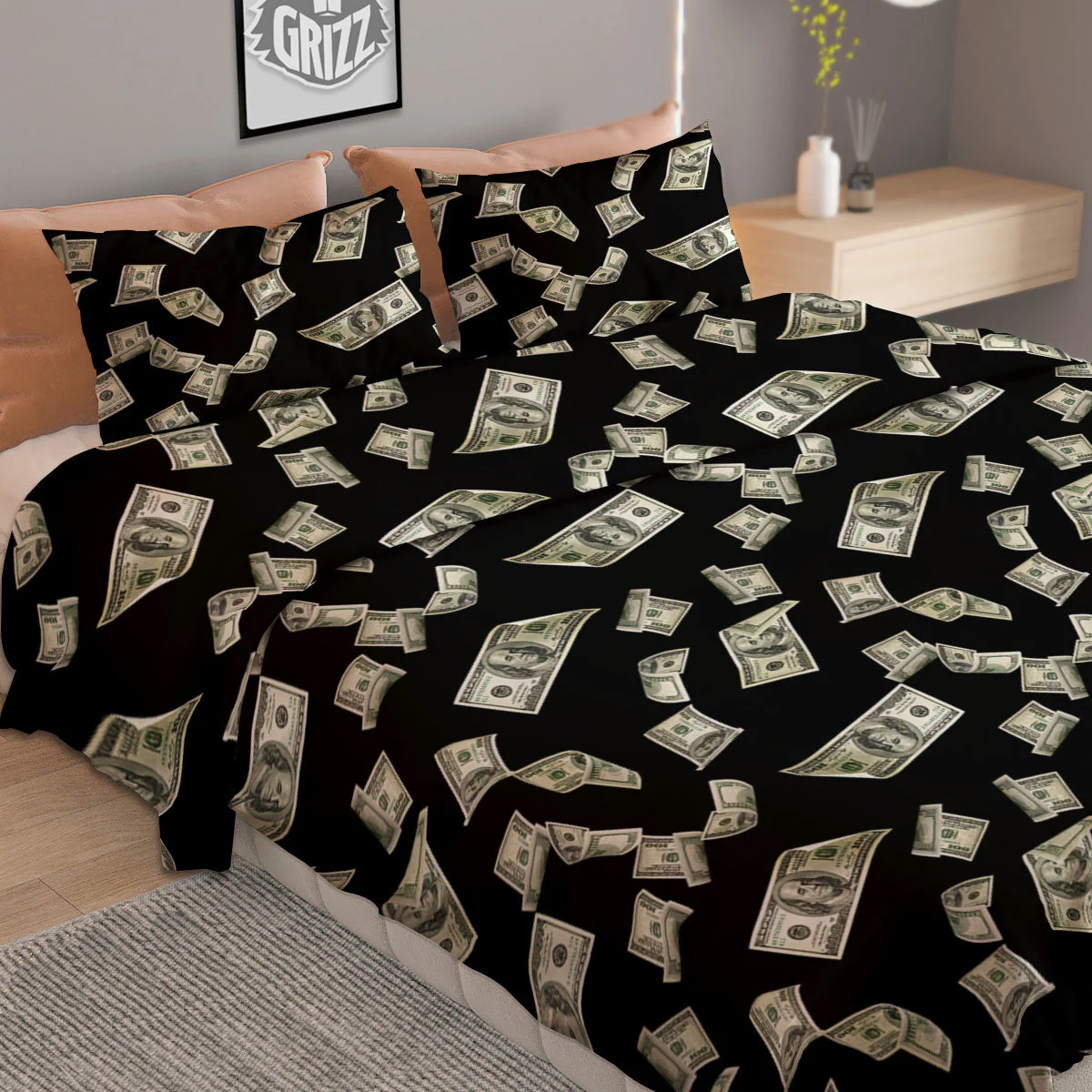 Flying US Dollar Money Print Duvet Cover Bedding Set - Image 2