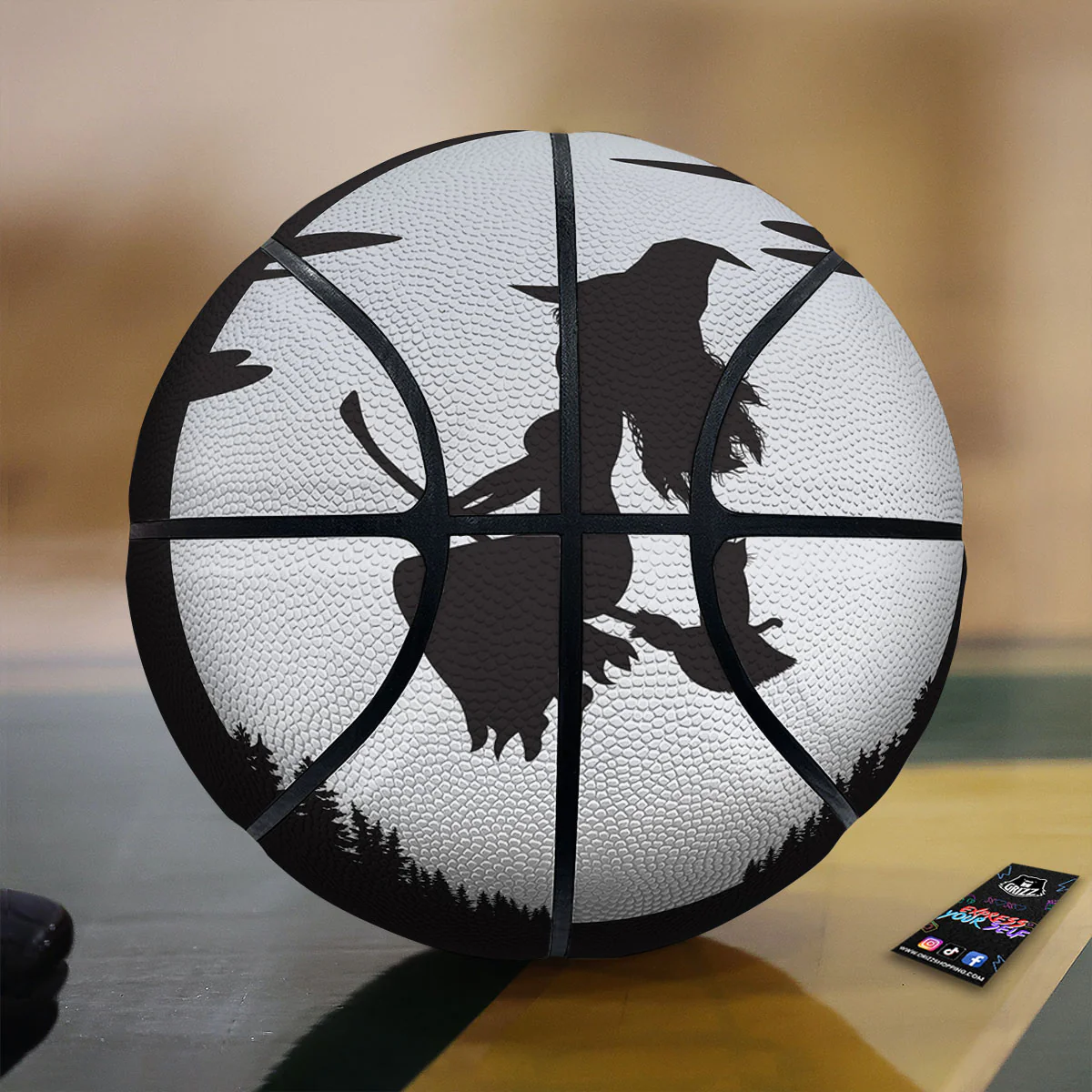 Flying Witch Cat Halloween Print Basketball