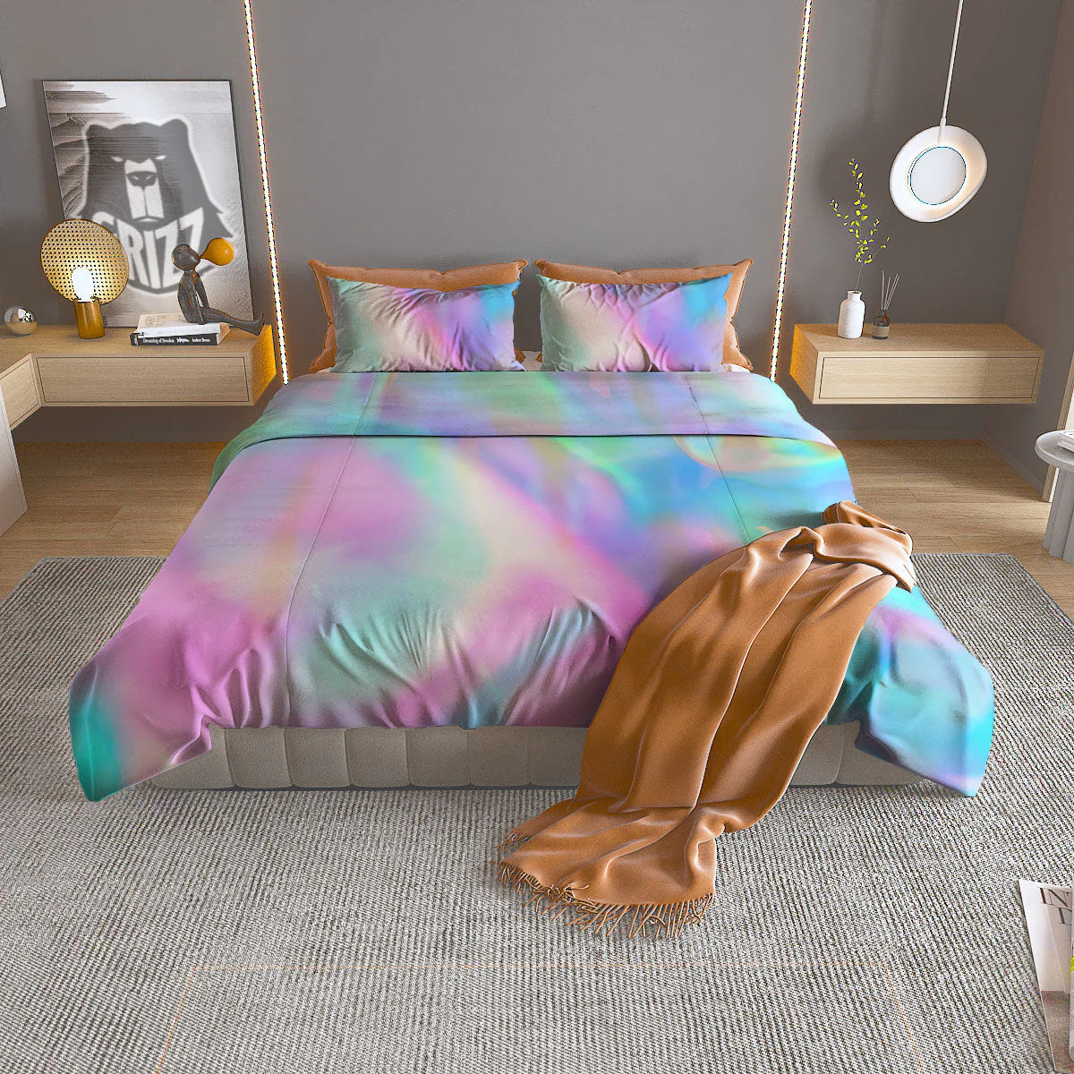 Foil Holographic Print Duvet Cover Bedding Set