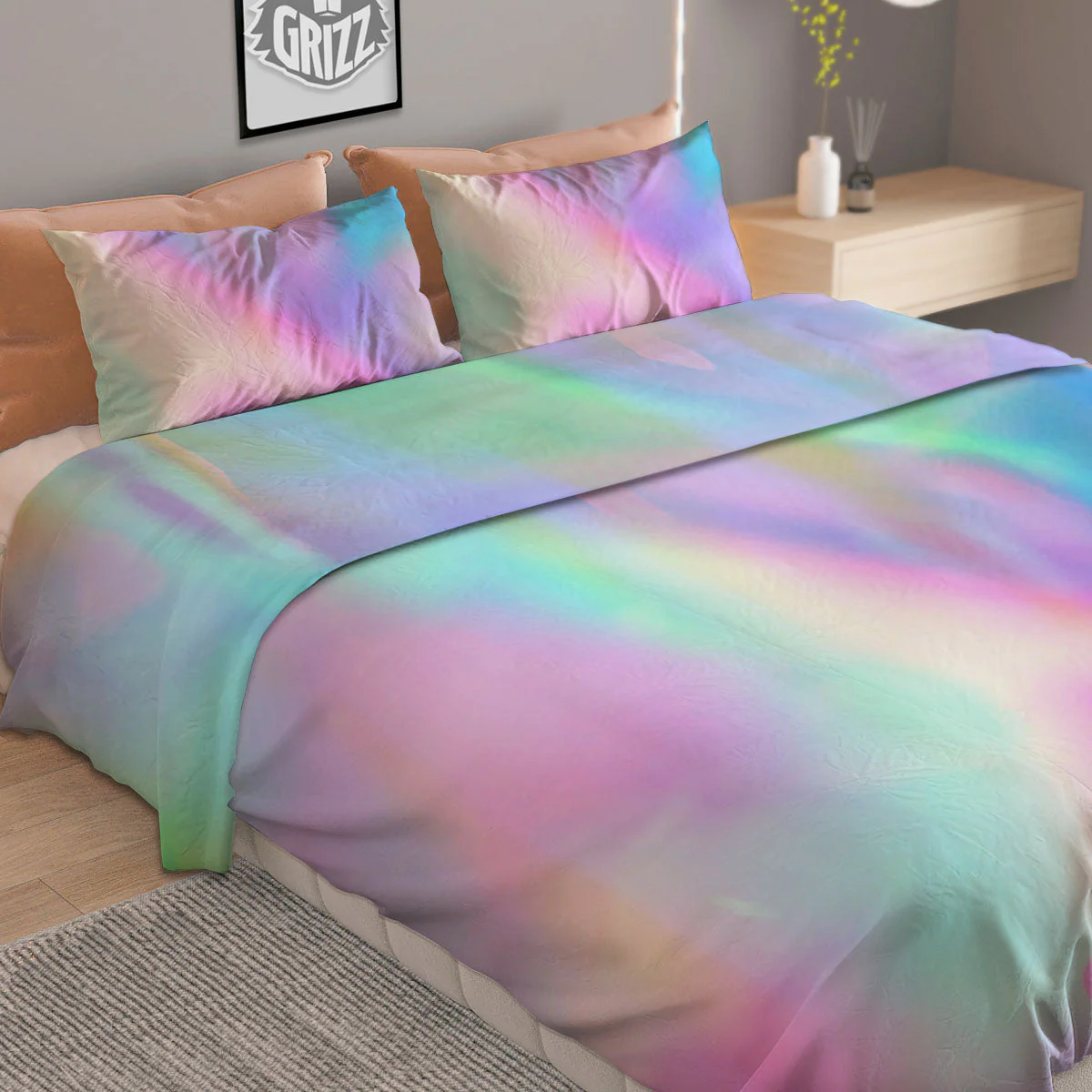 Foil Holographic Print Duvet Cover Bedding Set - Image 2