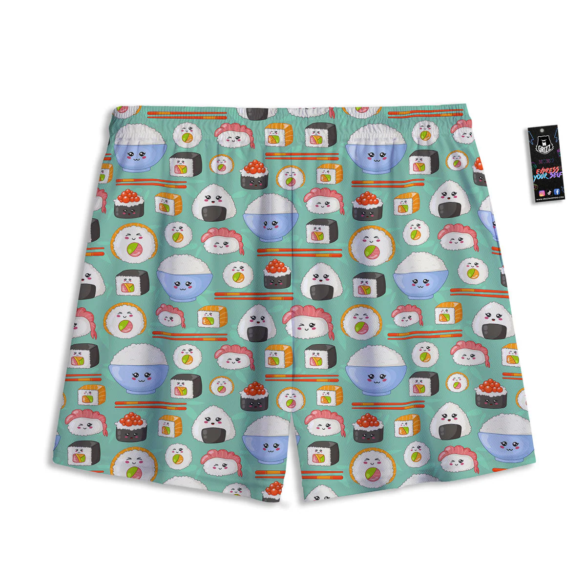 Food Japanese Print Pattern Mesh Shorts - Image 2