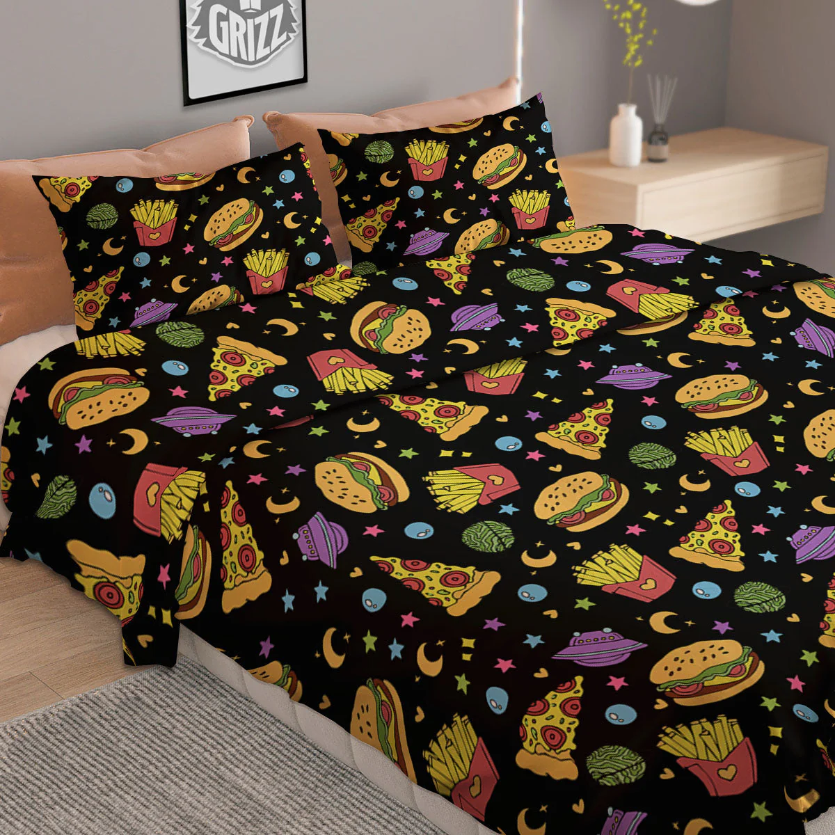 Food Planets Print Pattern Duvet Cover Bedding Set - Image 2