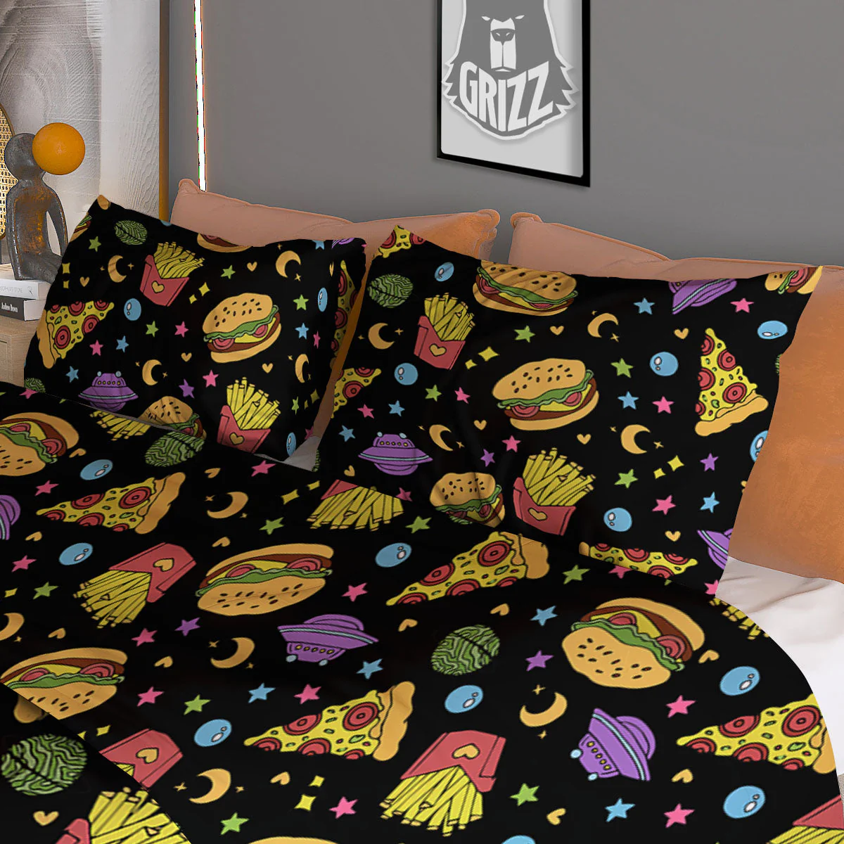 Food Planets Print Pattern Duvet Cover Bedding Set - Image 3