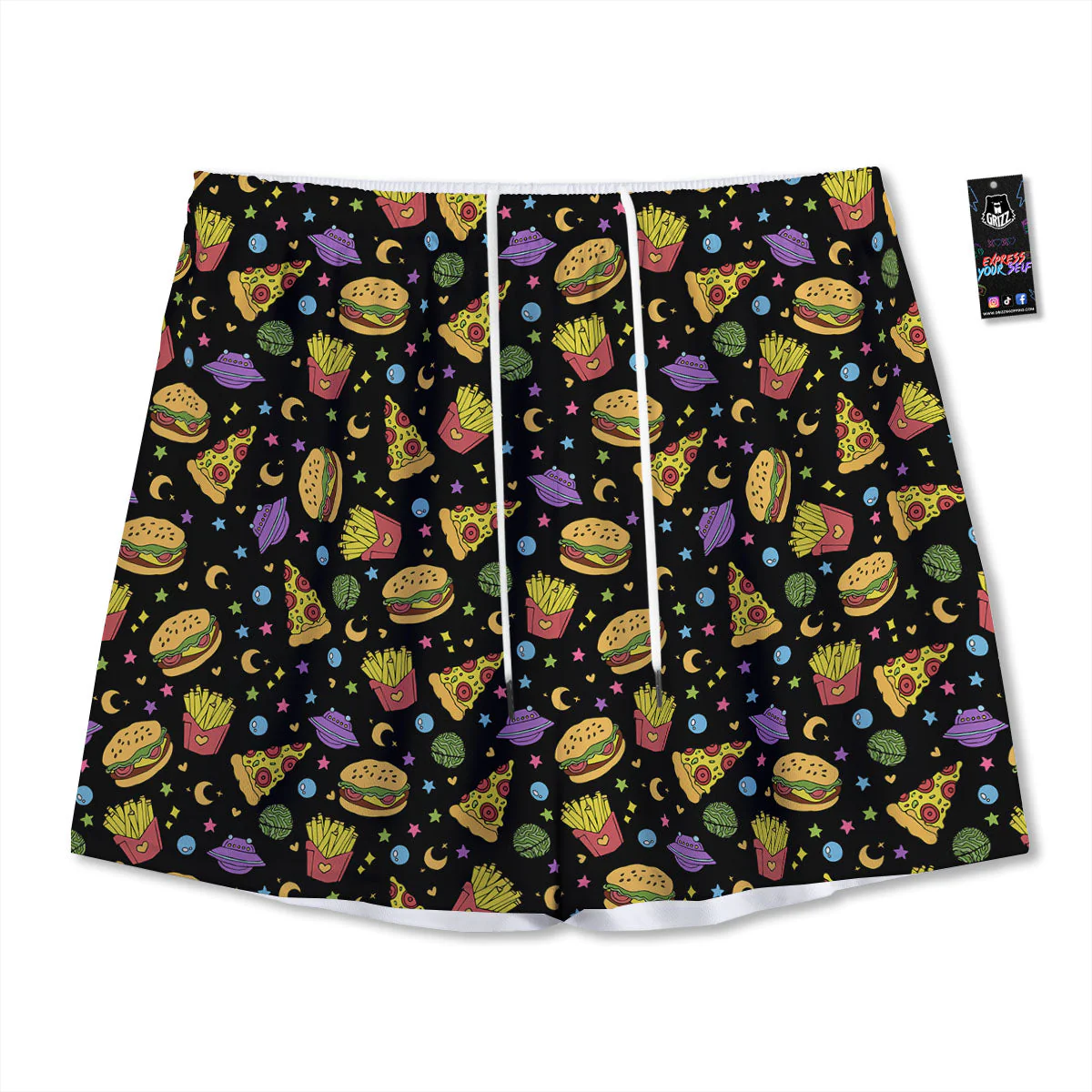 Food Planets Print Pattern Mesh Shorts