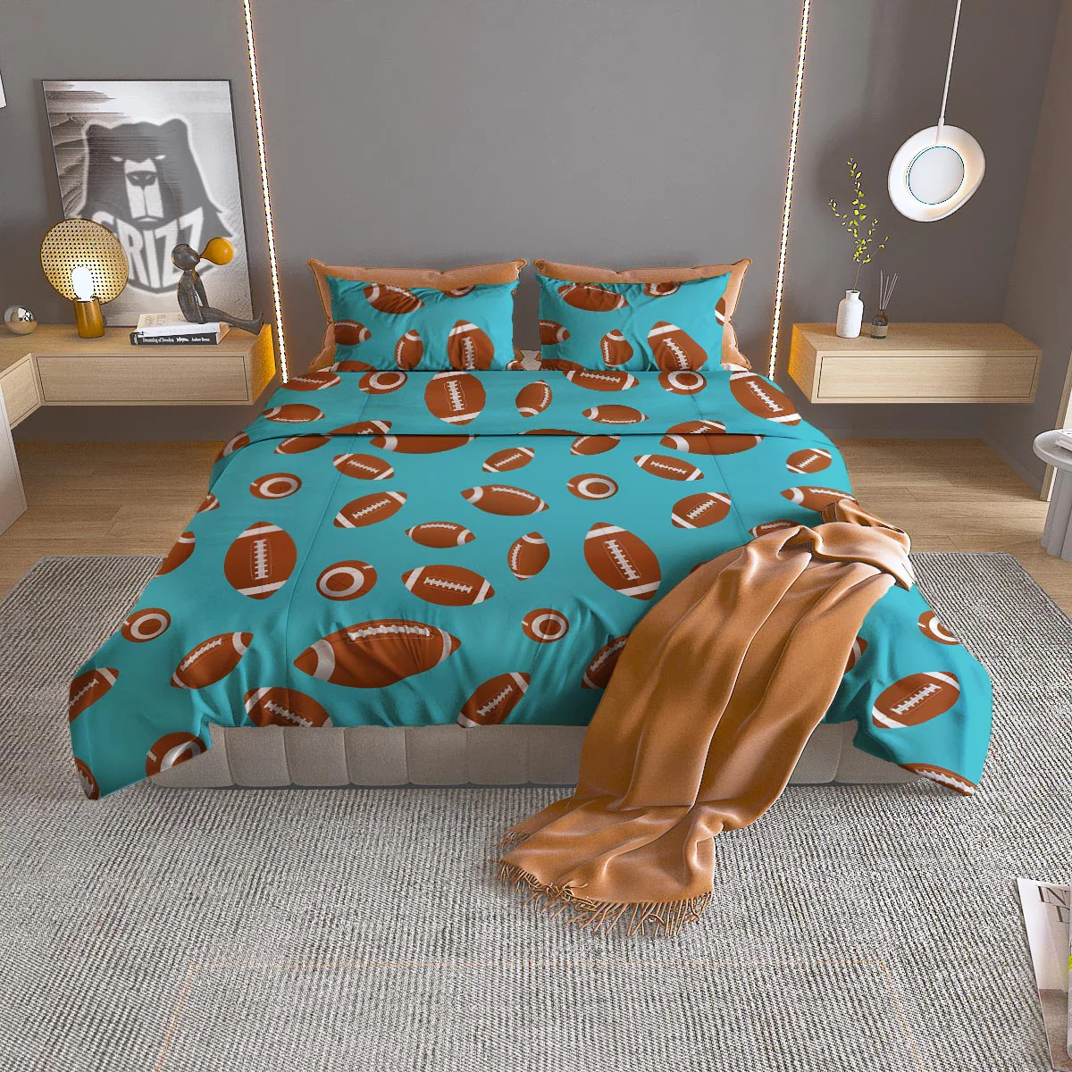 Football Retro American Print Pattern Duvet Cover Bedding Set
