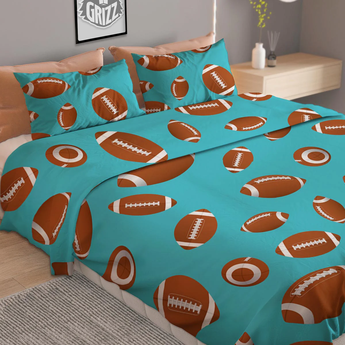 Football Retro American Print Pattern Duvet Cover Bedding Set - Image 2