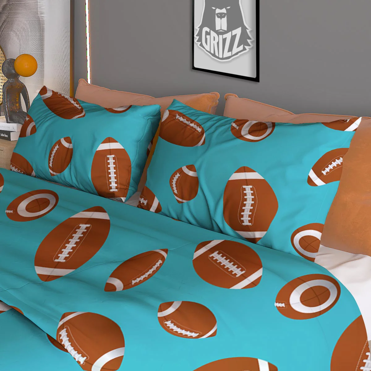 Football Retro American Print Pattern Duvet Cover Bedding Set - Image 3