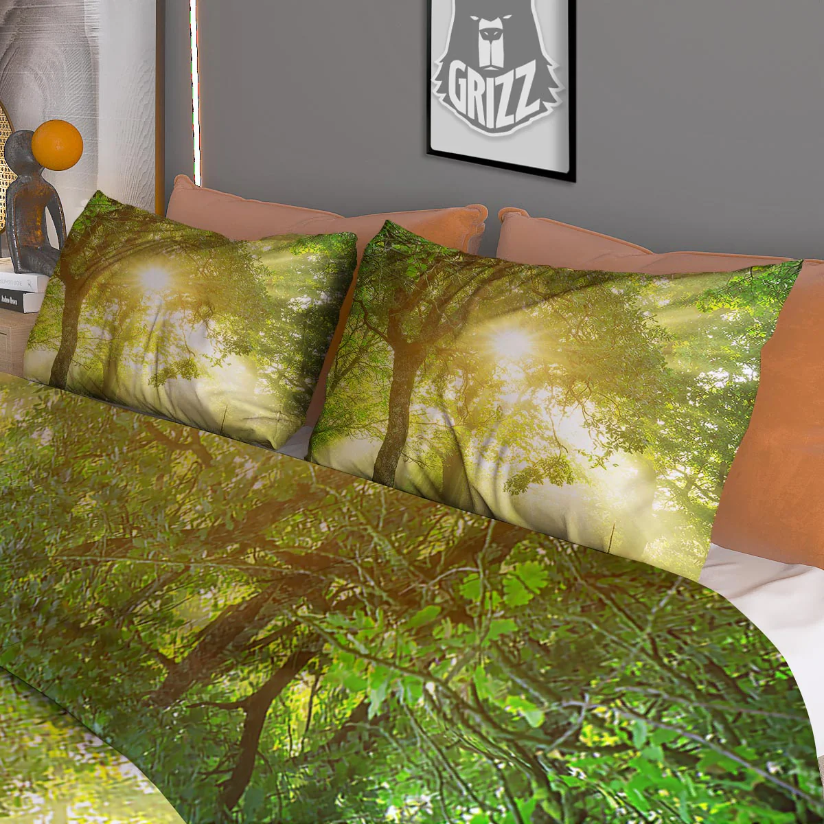 Forest Sunrise Print Duvet Cover Bedding Set - Image 3