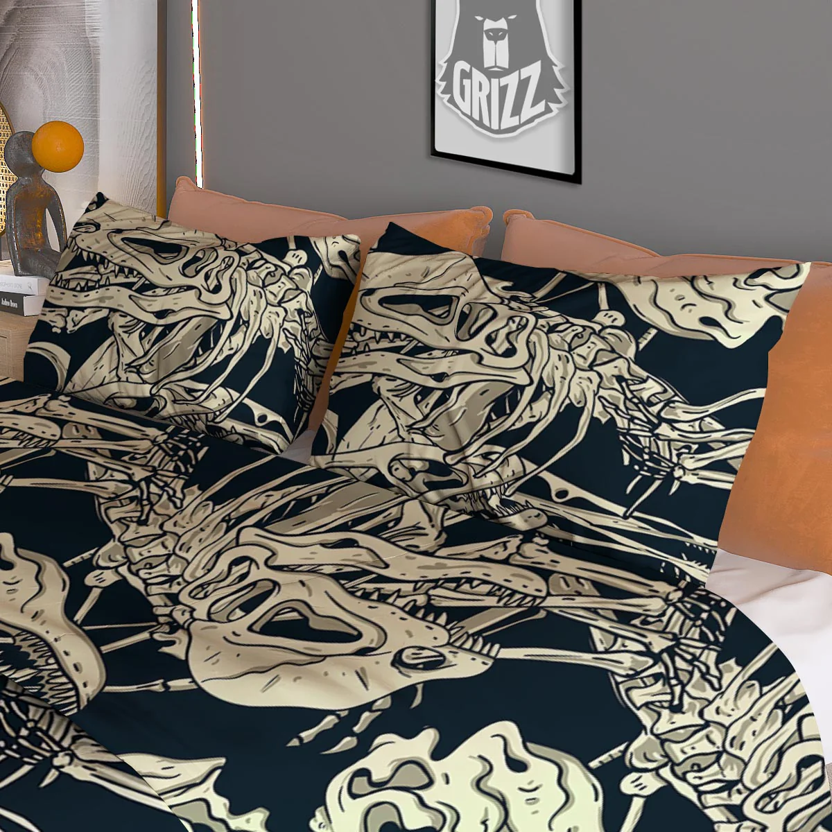 Fossil Dino And T Rex Print Pattern Duvet Cover Bedding Set - Image 3